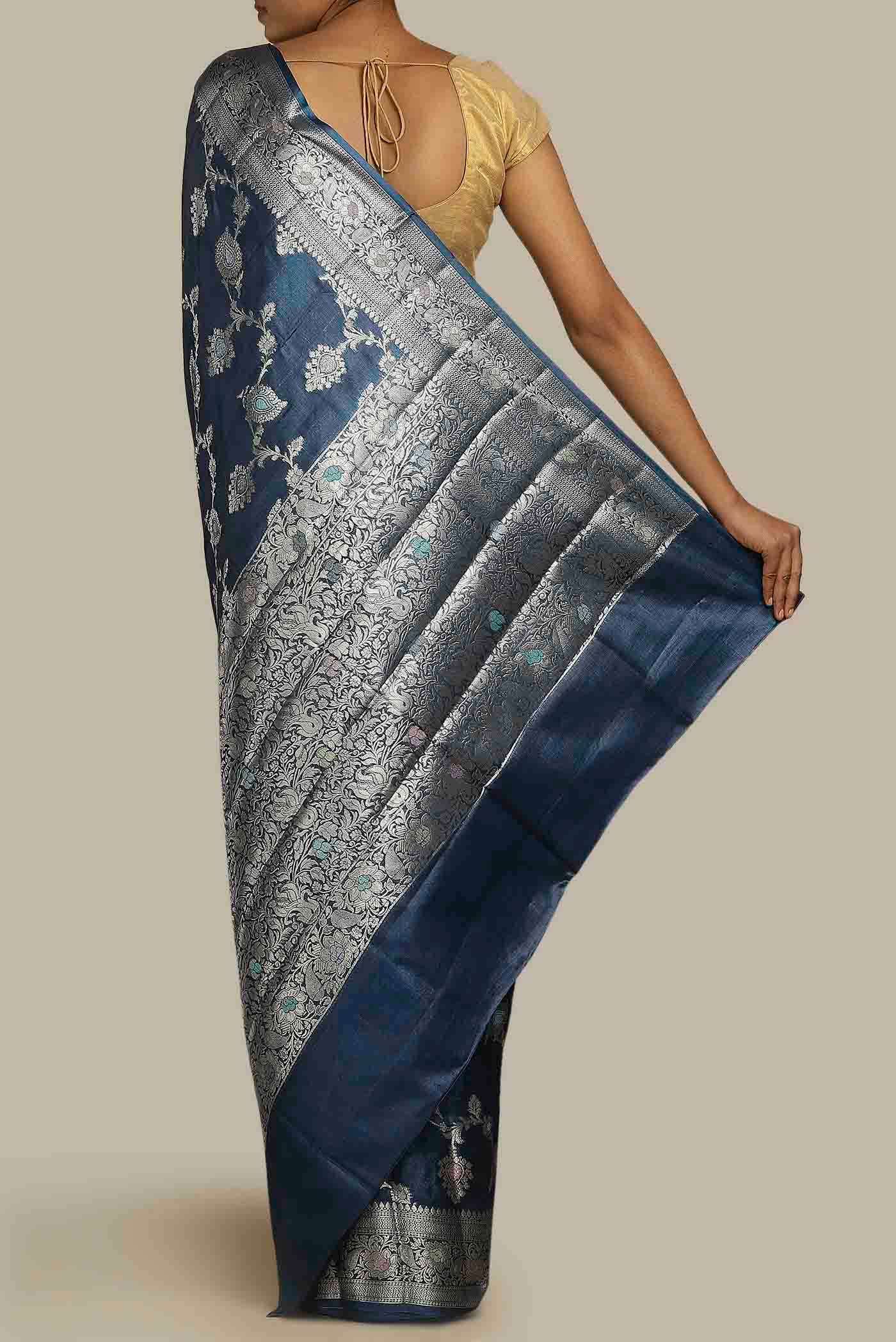 Blue Banarasi Tussar Silk Saree