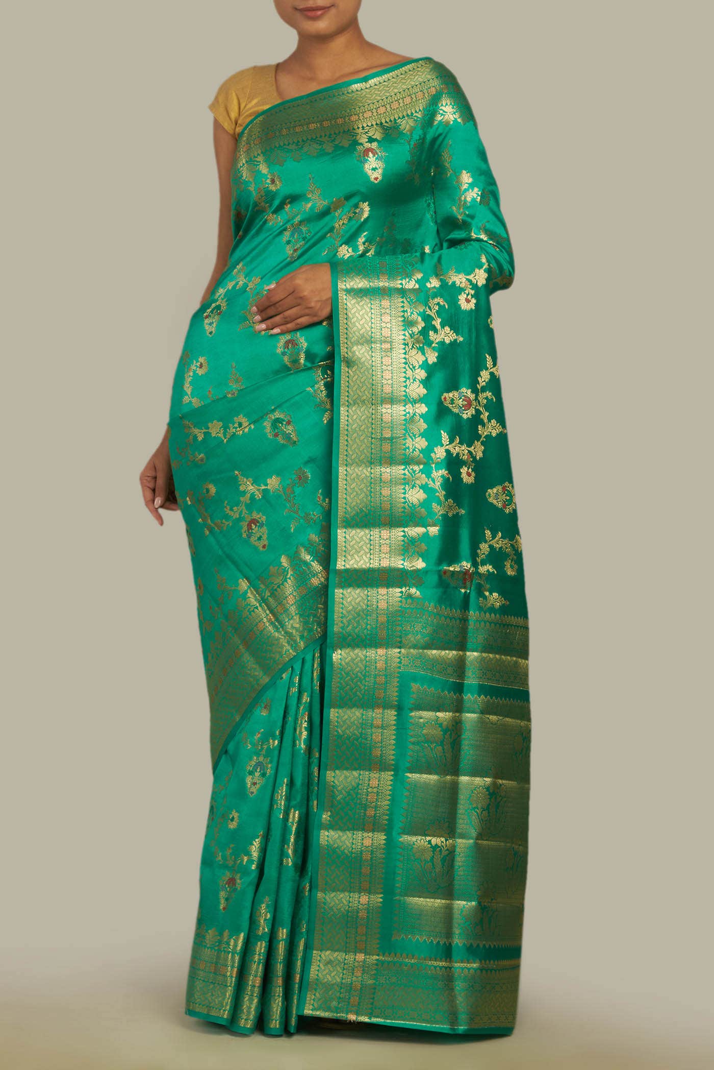 Green Banarasi Raw Silk Saree