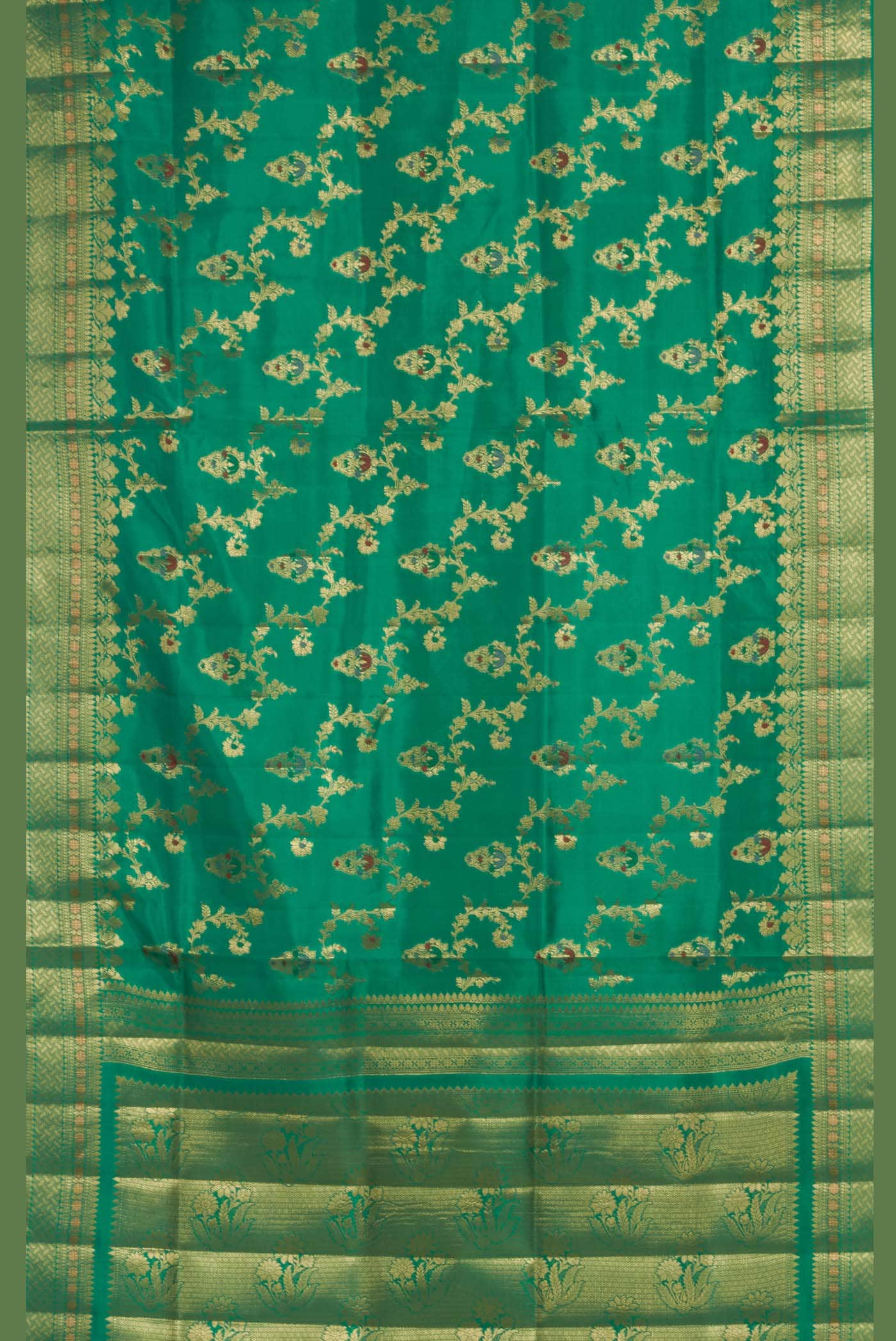 Green Banarasi Raw Silk Saree
