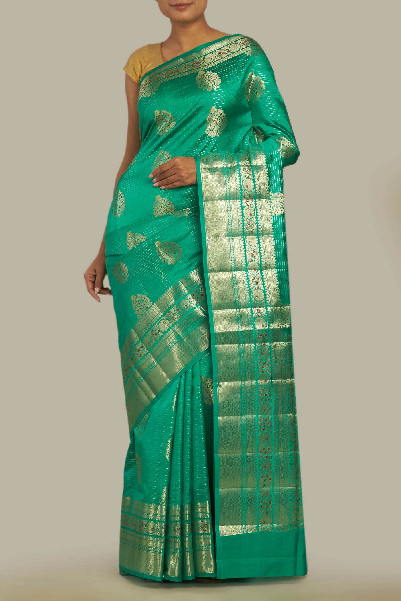 Green Banarasi Raw Silk Saree