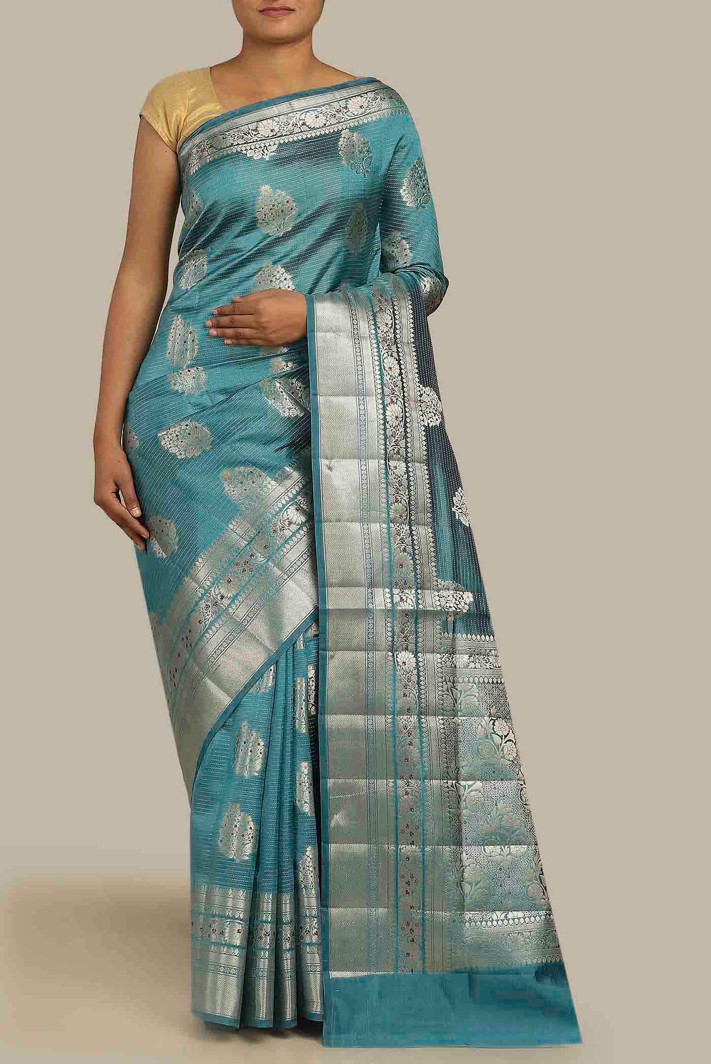 Blue Banarasi Raw Silk Saree