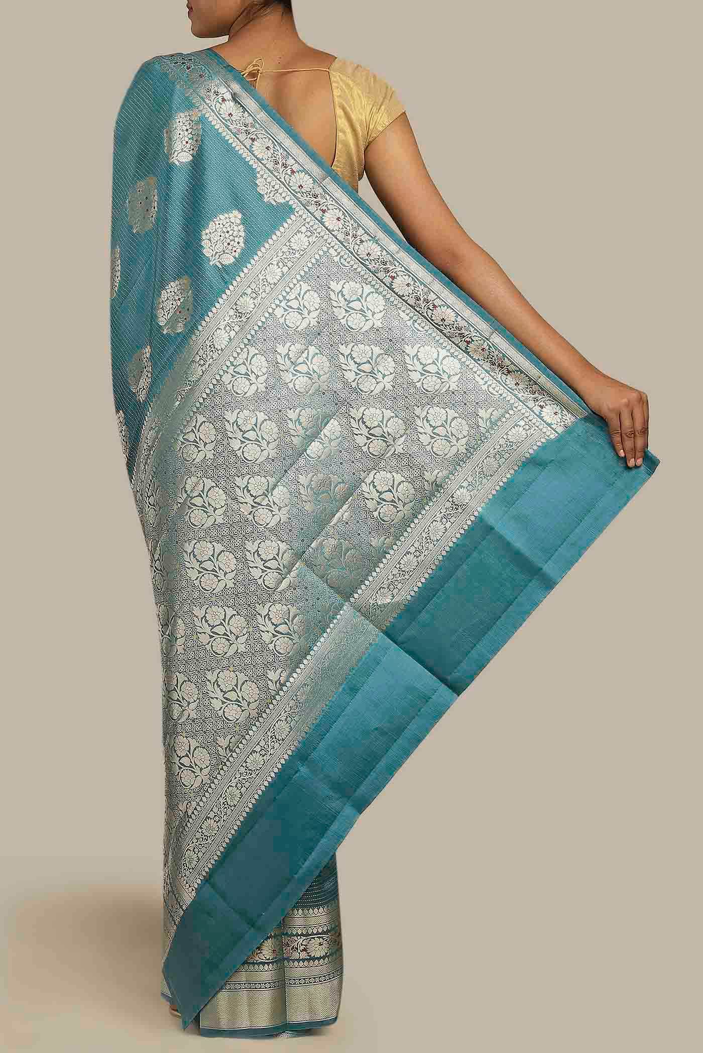 Blue Banarasi Raw Silk Saree