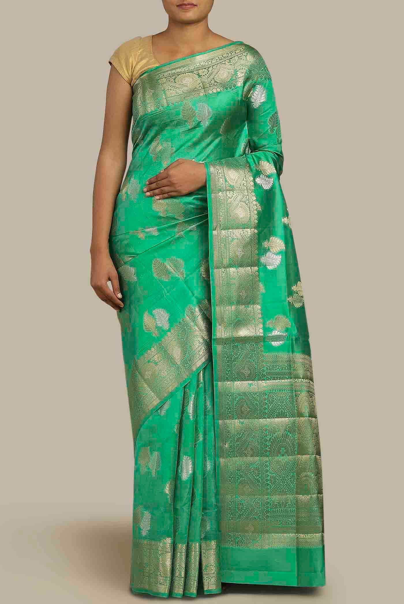 Green Banarasi Tussar Silk Saree