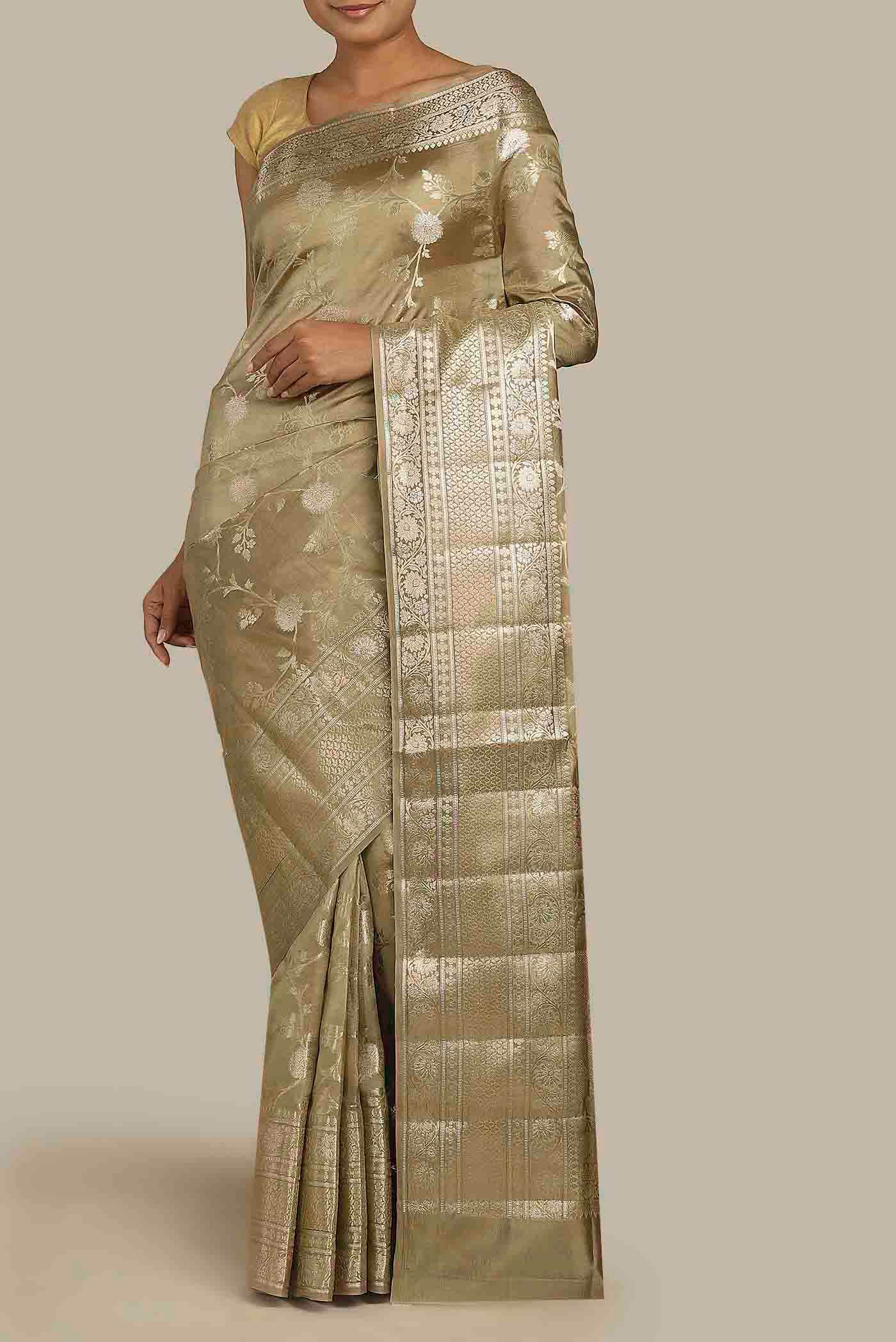 Beige Banarasi Raw Silk Saree