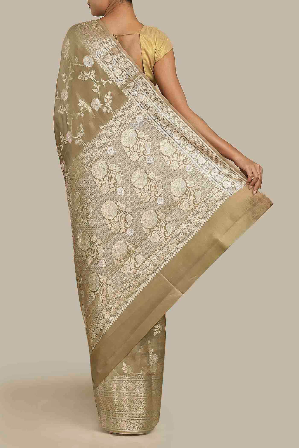Beige Banarasi Raw Silk Saree