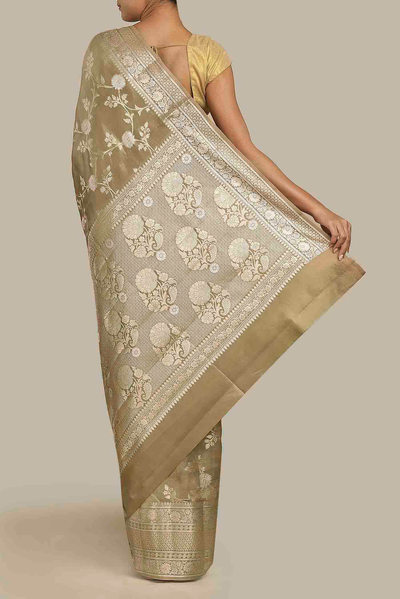 Beige Banarasi Raw Silk Saree