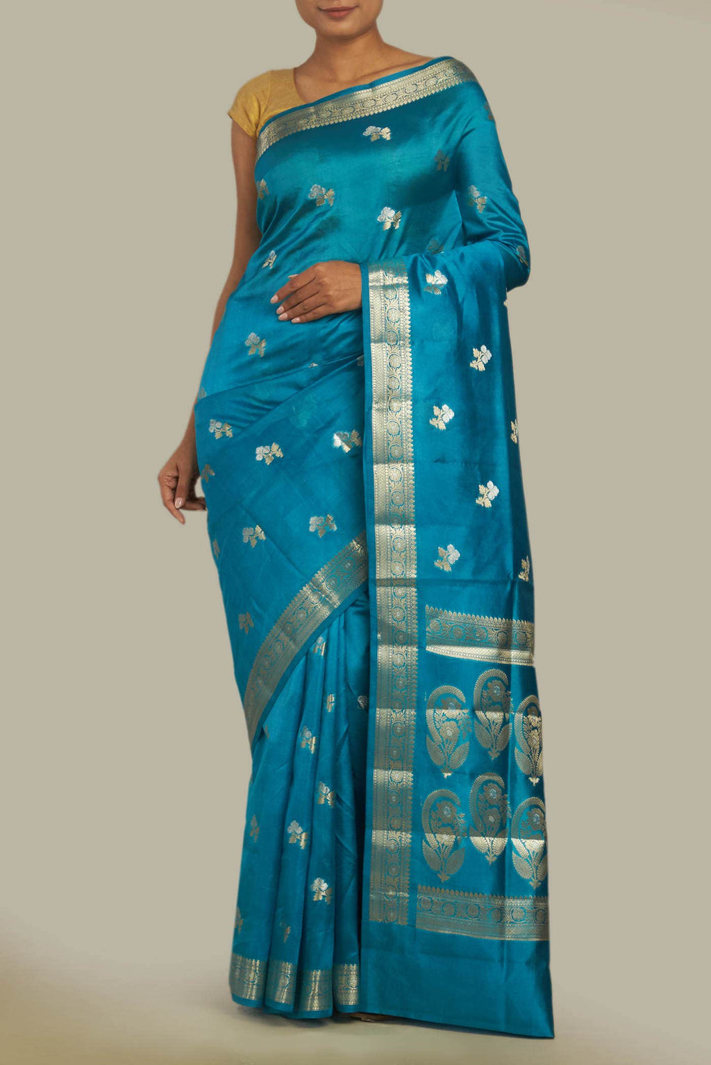 Blue Banarasi Raw Silk Saree