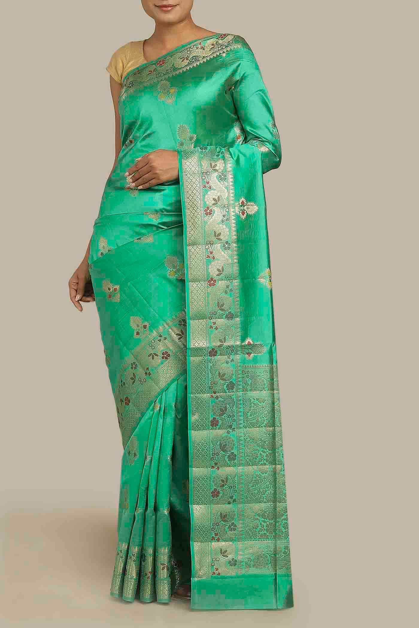 Green Banarasi Raw Silk Saree