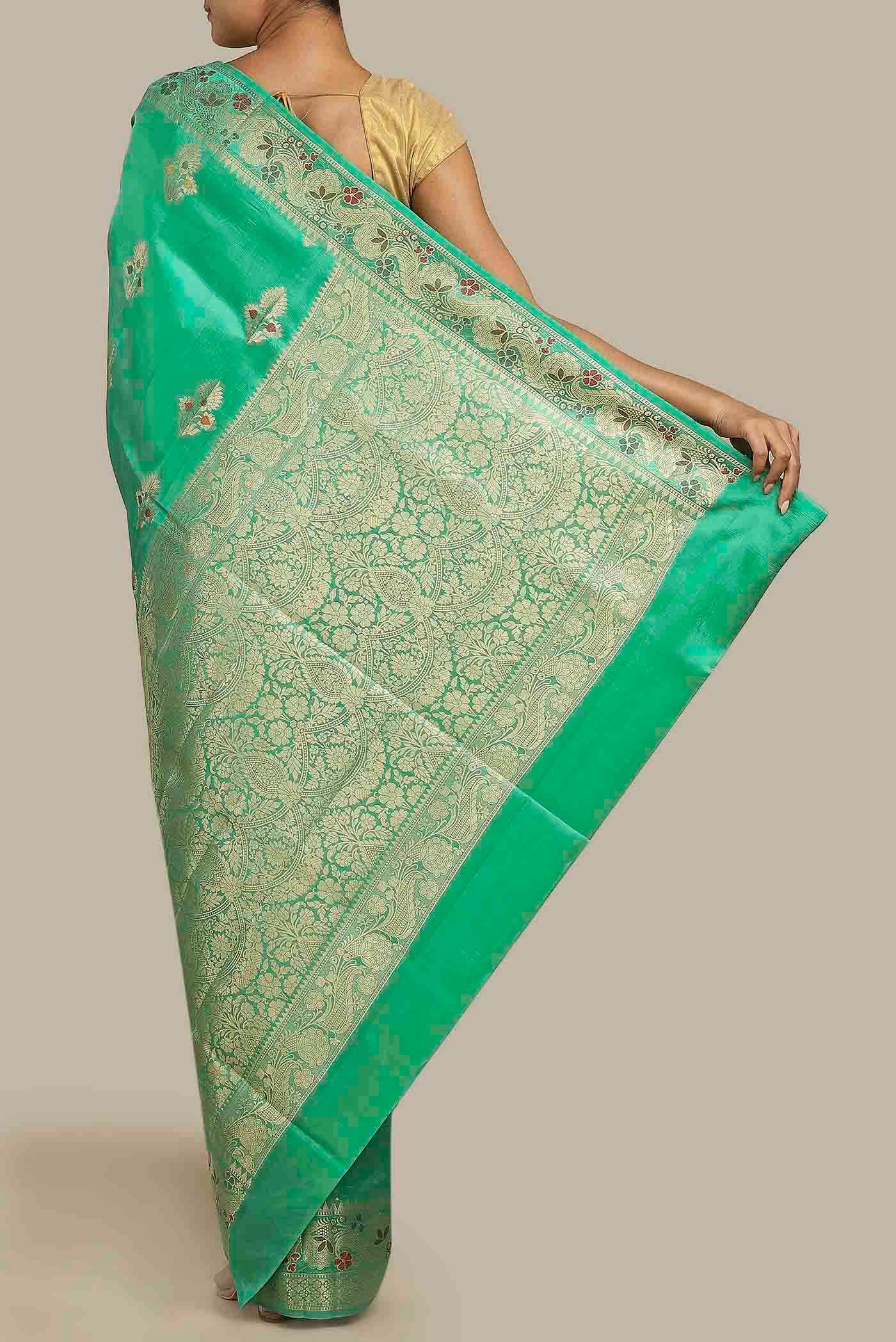 Green Banarasi Raw Silk Saree
