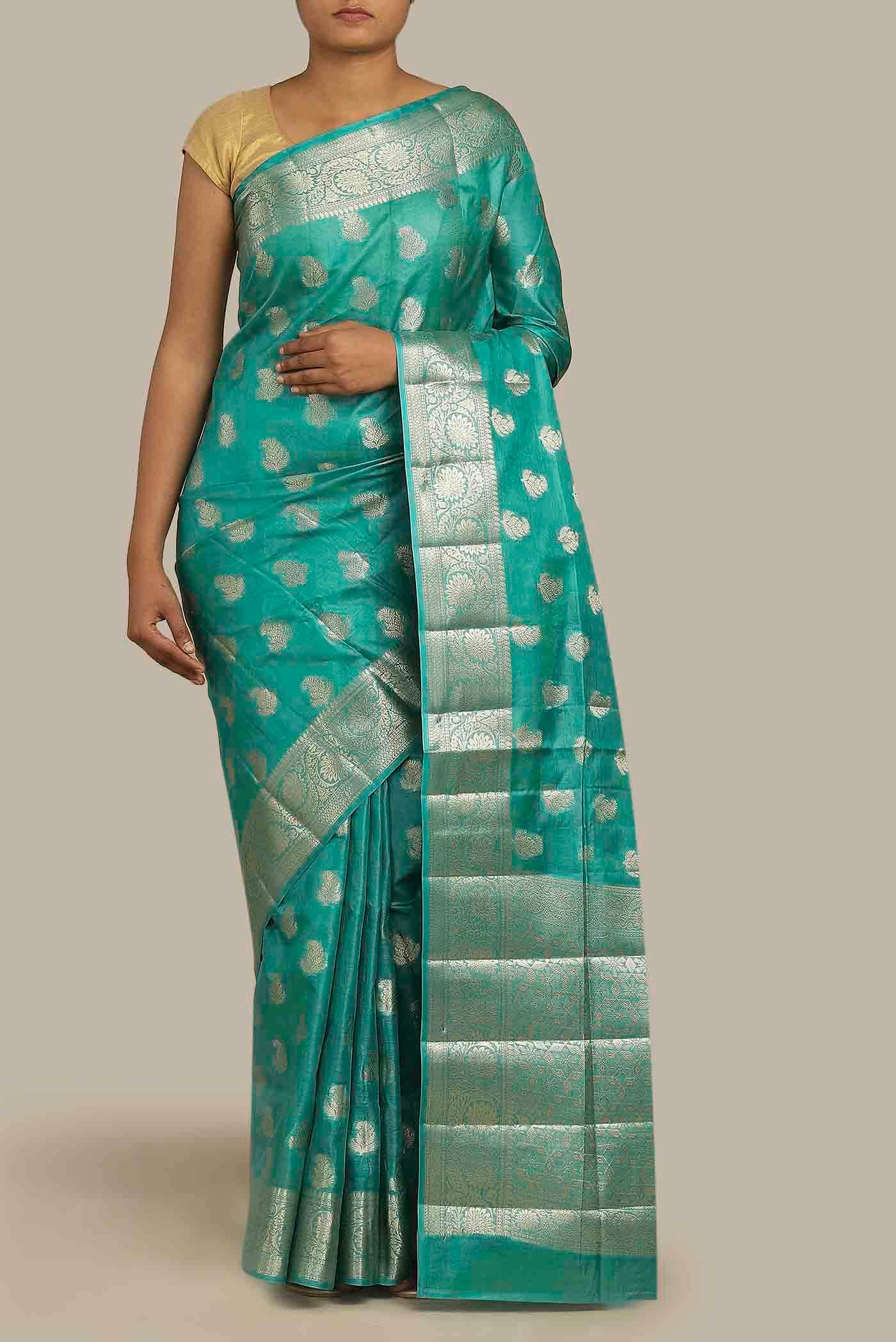 Green Banarasi Tussar Silk Saree