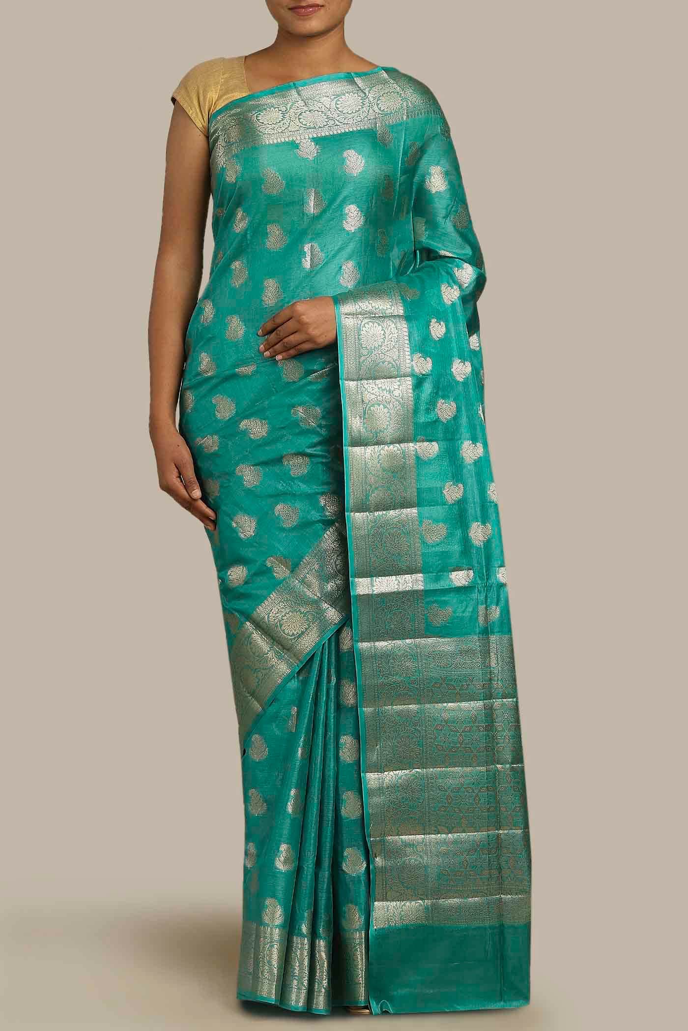 Blue Banarasi Tussar Silk Saree