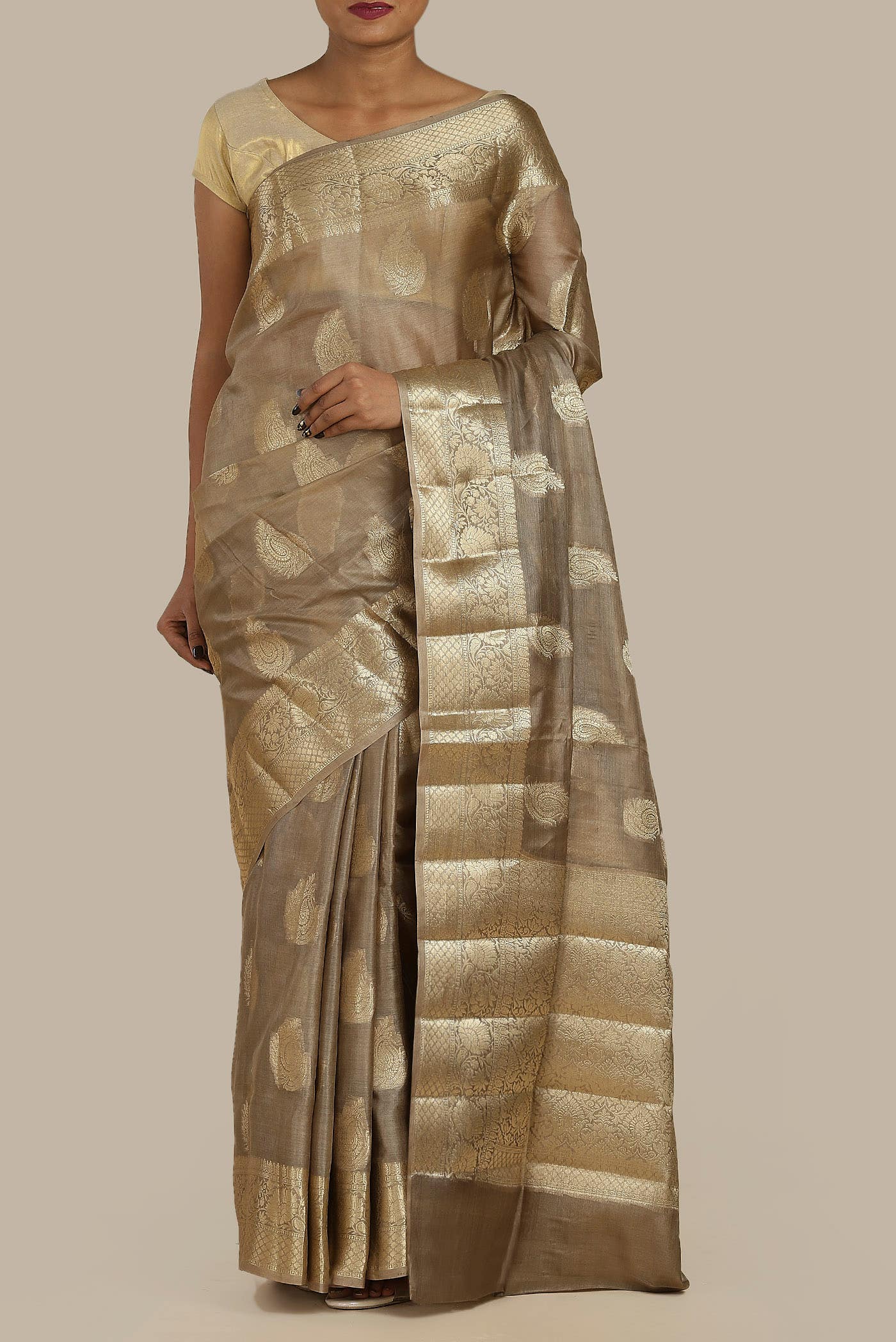 Beige Banarasi Raw Silk Saree