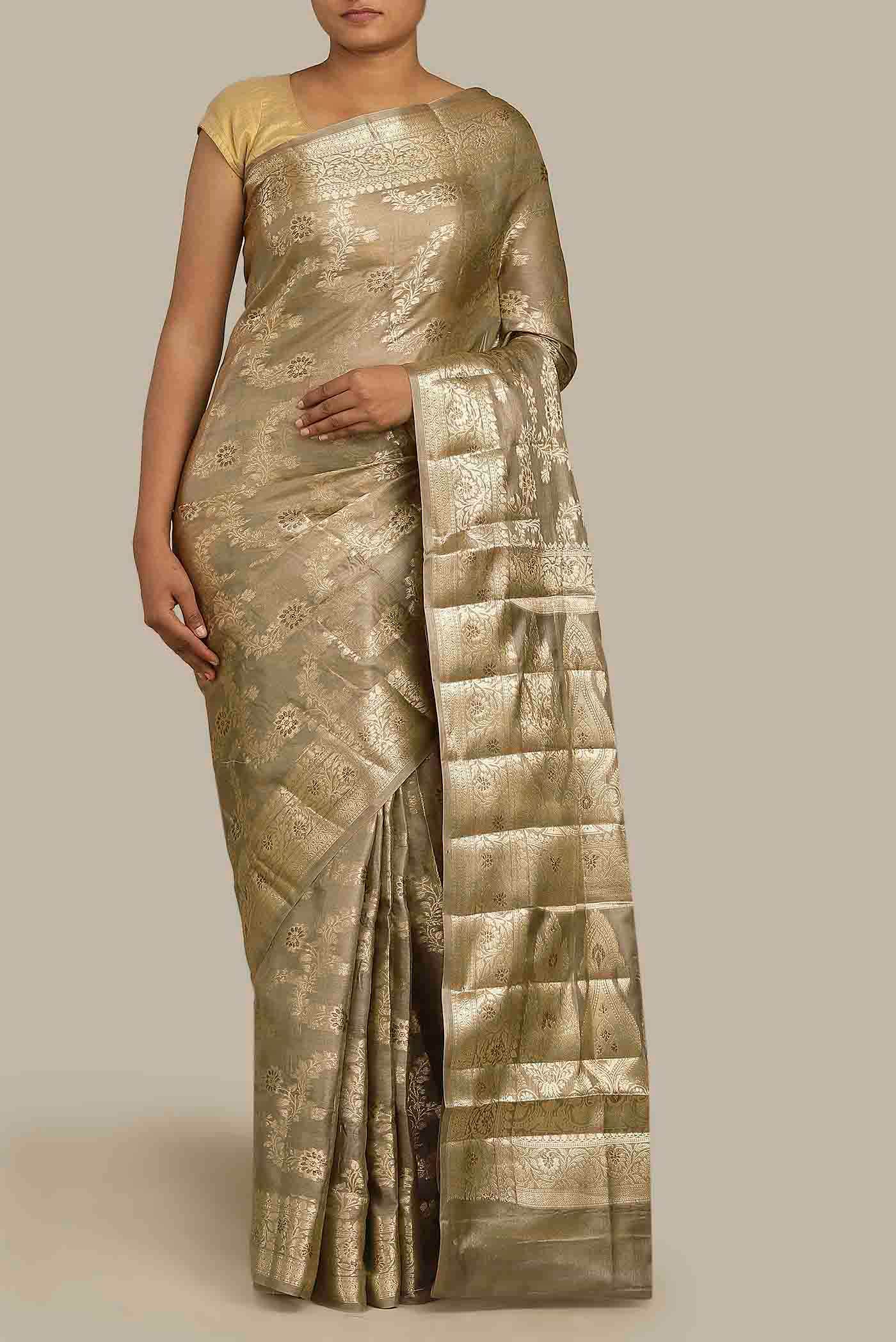 Beige Banarasi Tussar Silk Saree