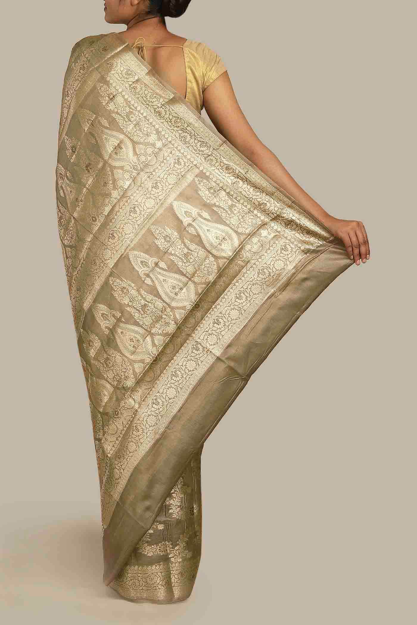 Beige Banarasi Tussar Silk Saree