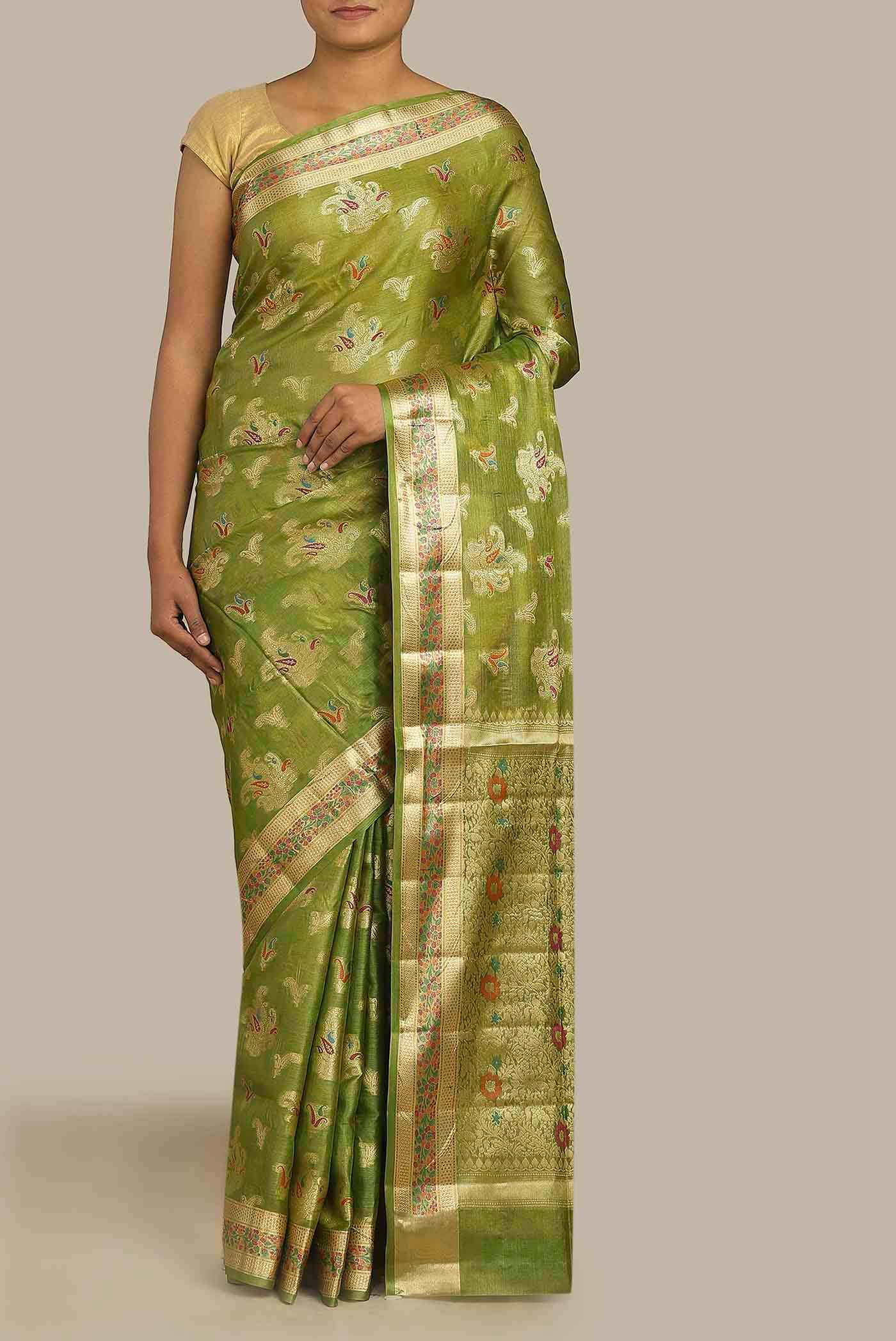 Green Banarasi Tussar Silk Saree