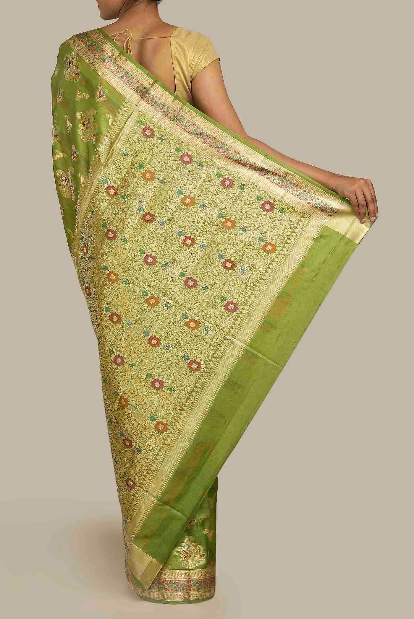Green Banarasi Tussar Silk Saree