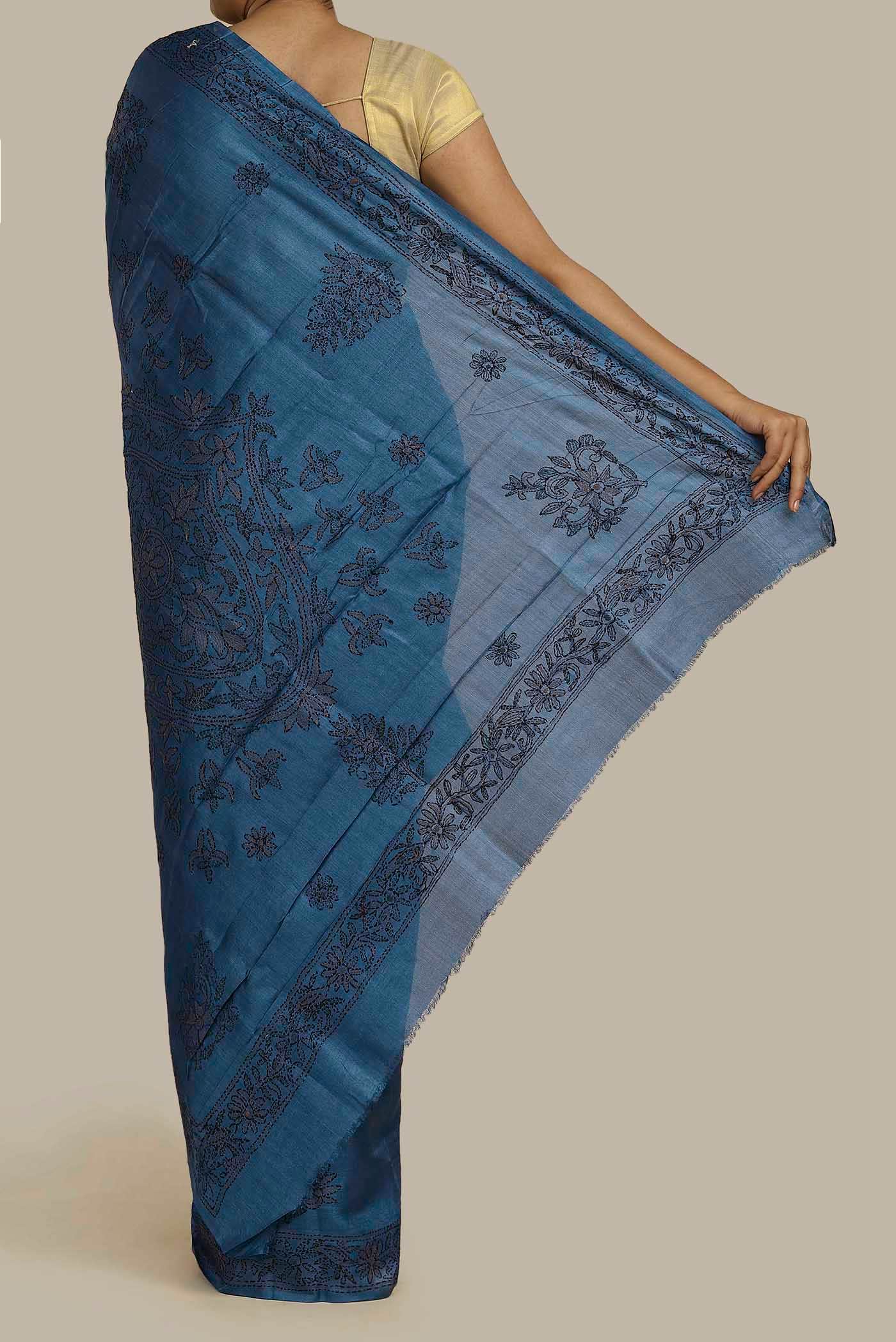 Blue Bhagalpuri Tussar Silk Saree