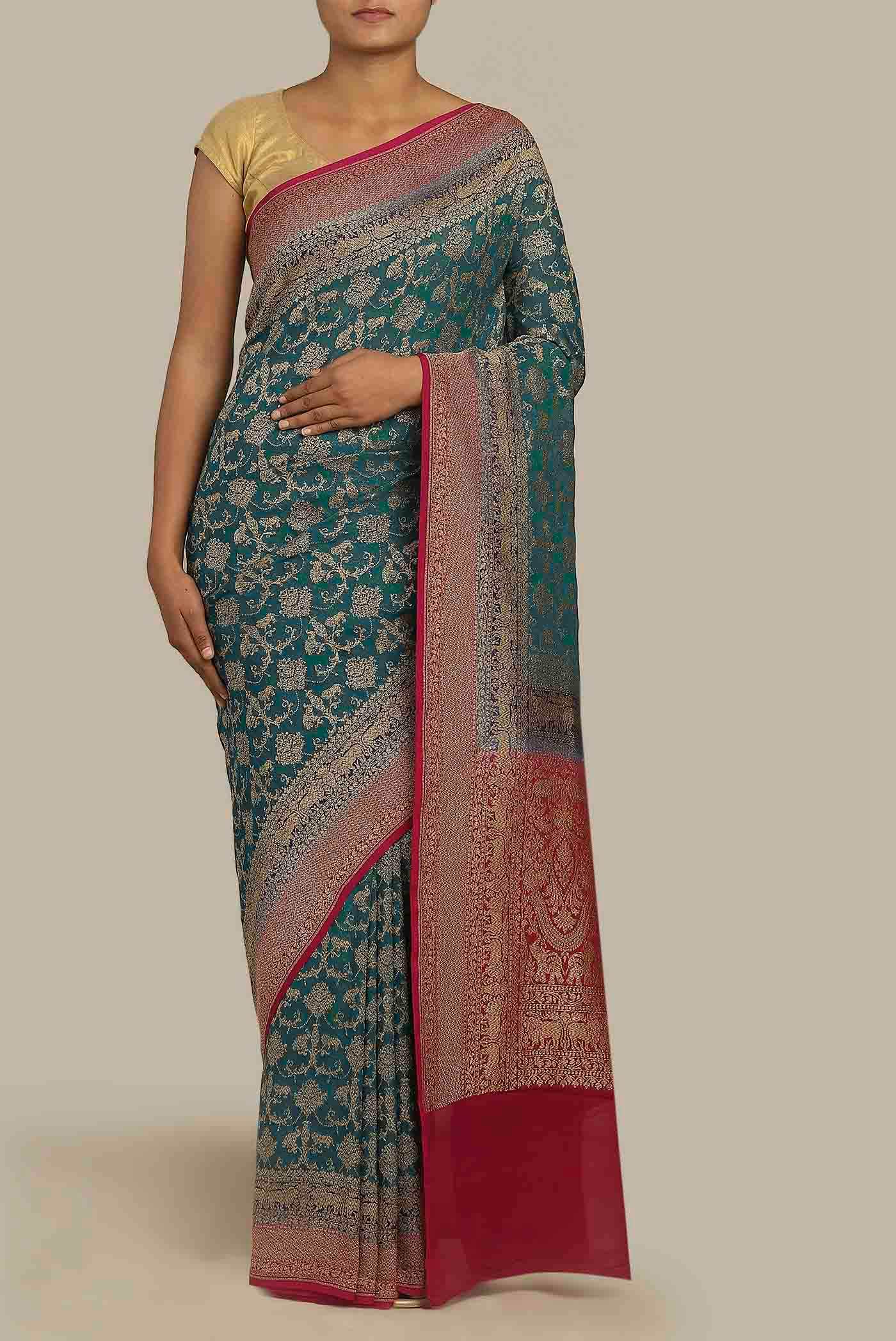 Blue Banarasi Georgette Saree