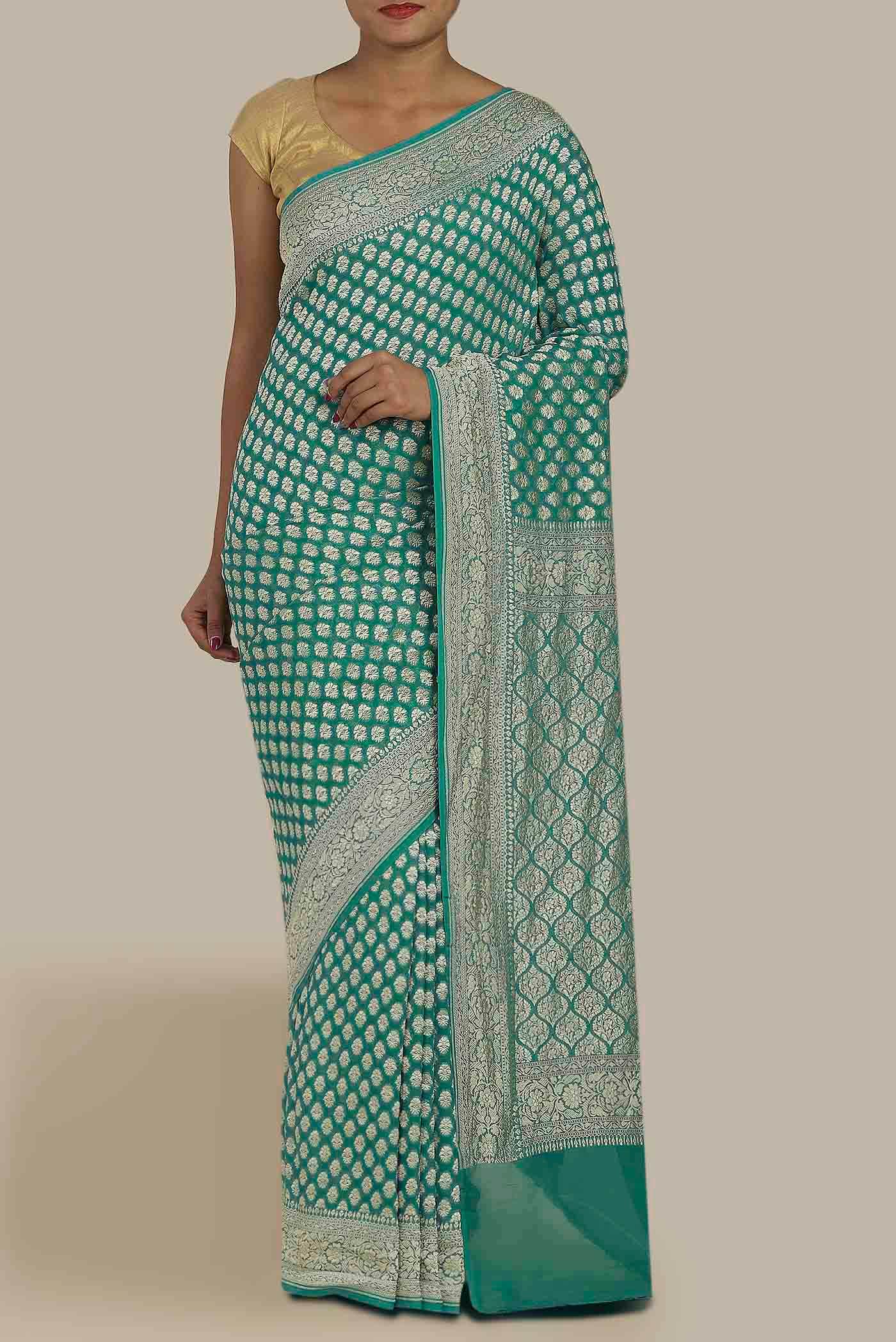 Green Banarasi Georgette Saree