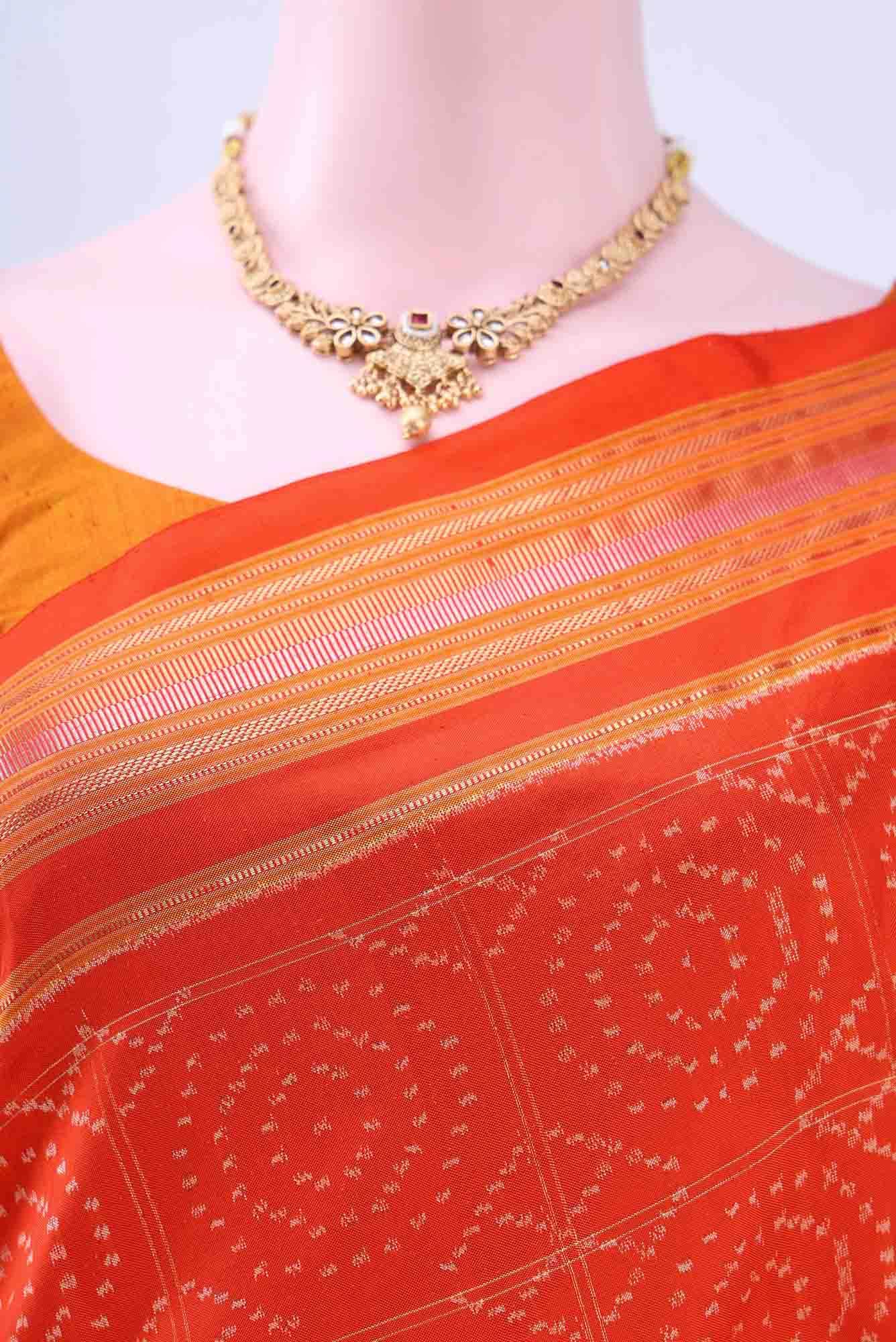 Orange Pochampally Silk Saree