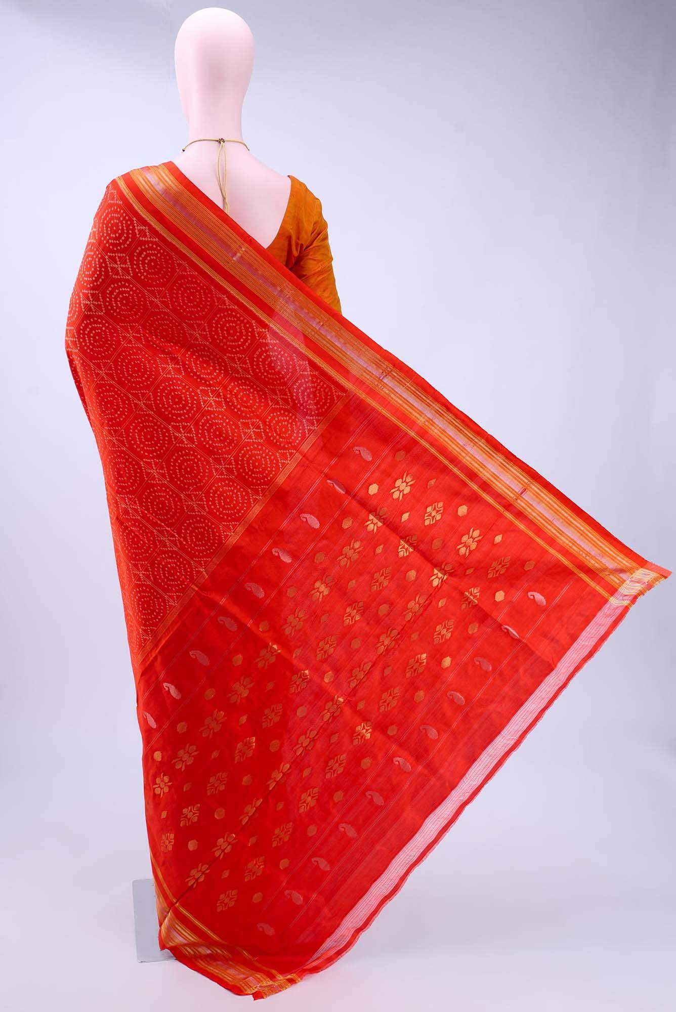 Orange Pochampally Silk Saree