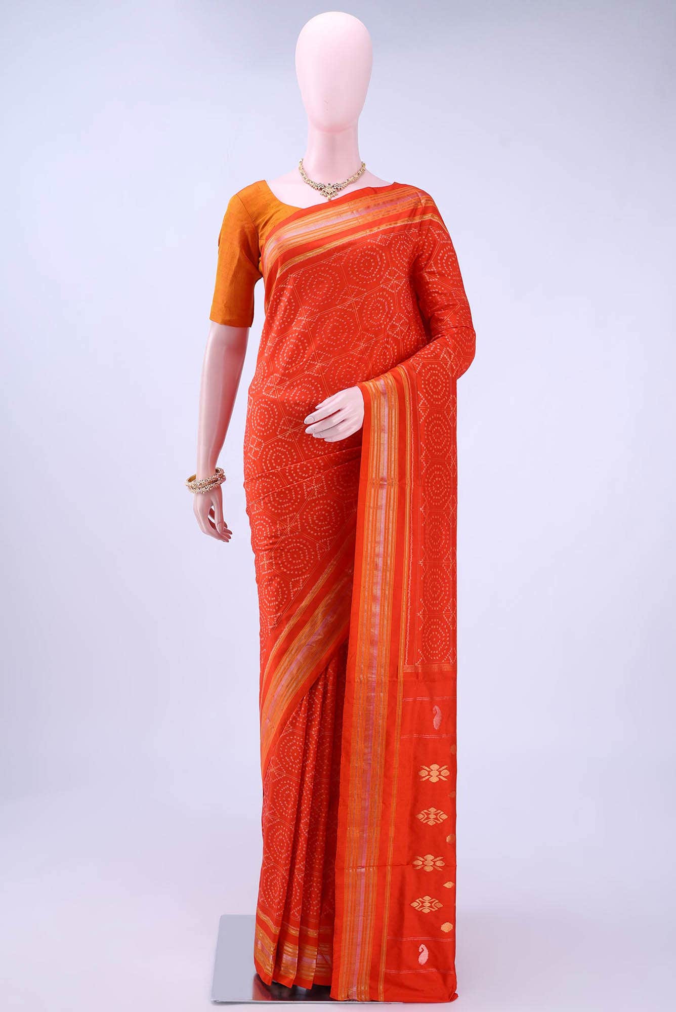 Orange Pochampally Silk Saree