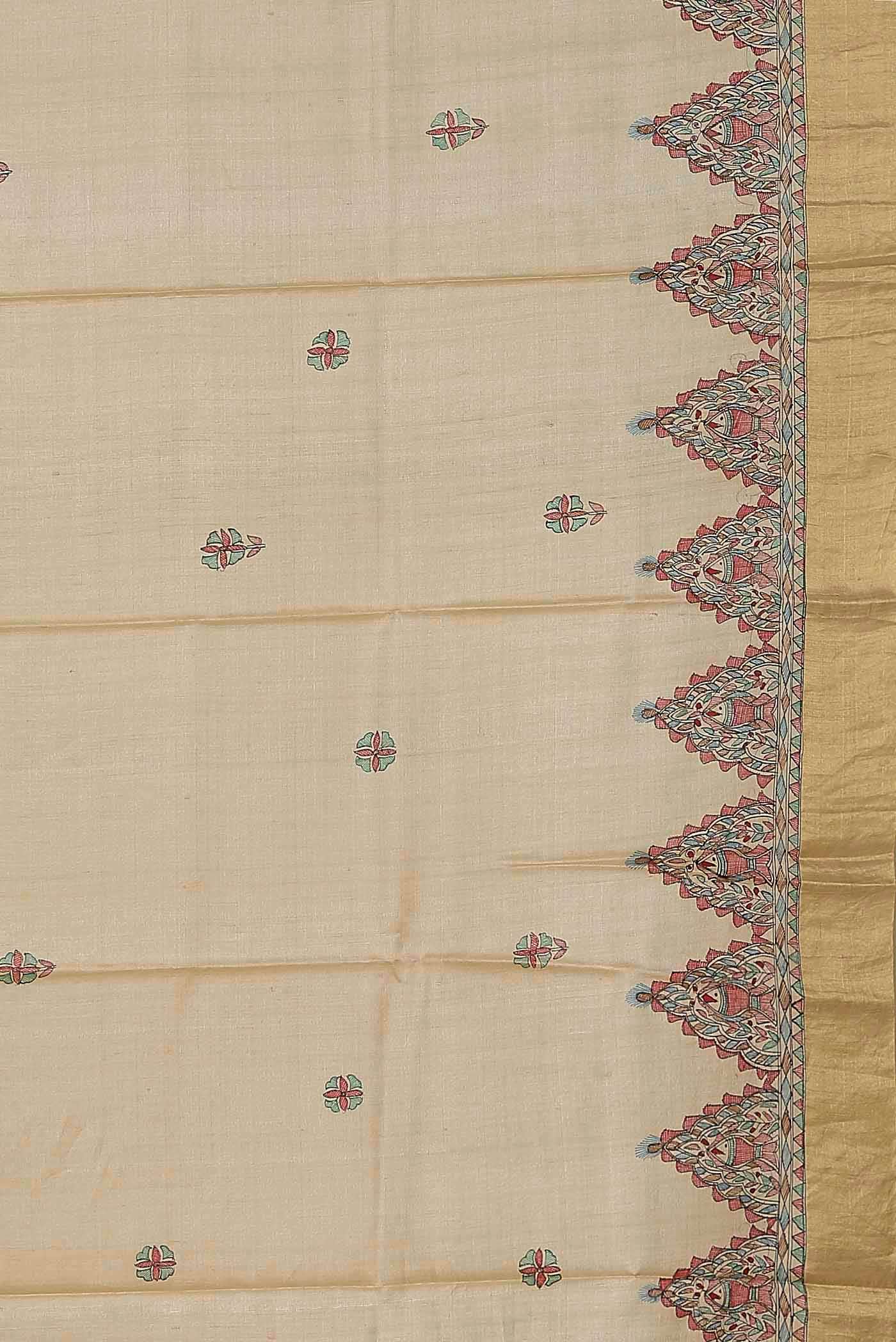 Cream Tussar Silk Saree