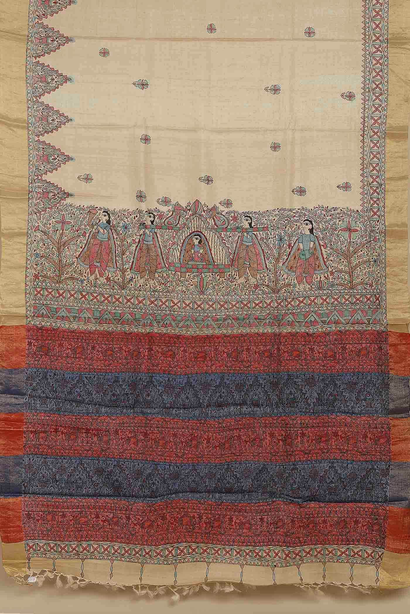 Cream Tussar Silk Saree