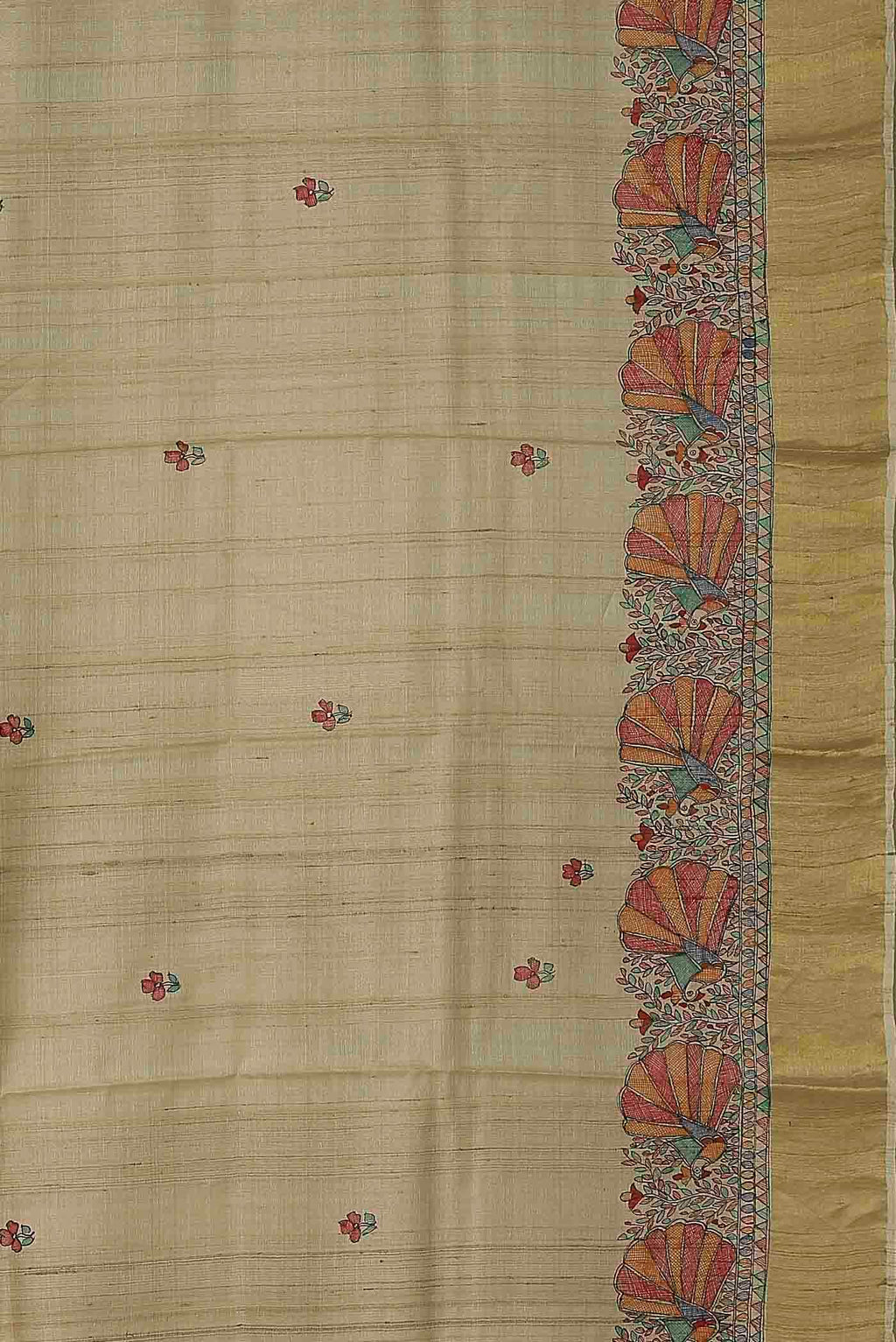 Cream Tussar Silk Saree