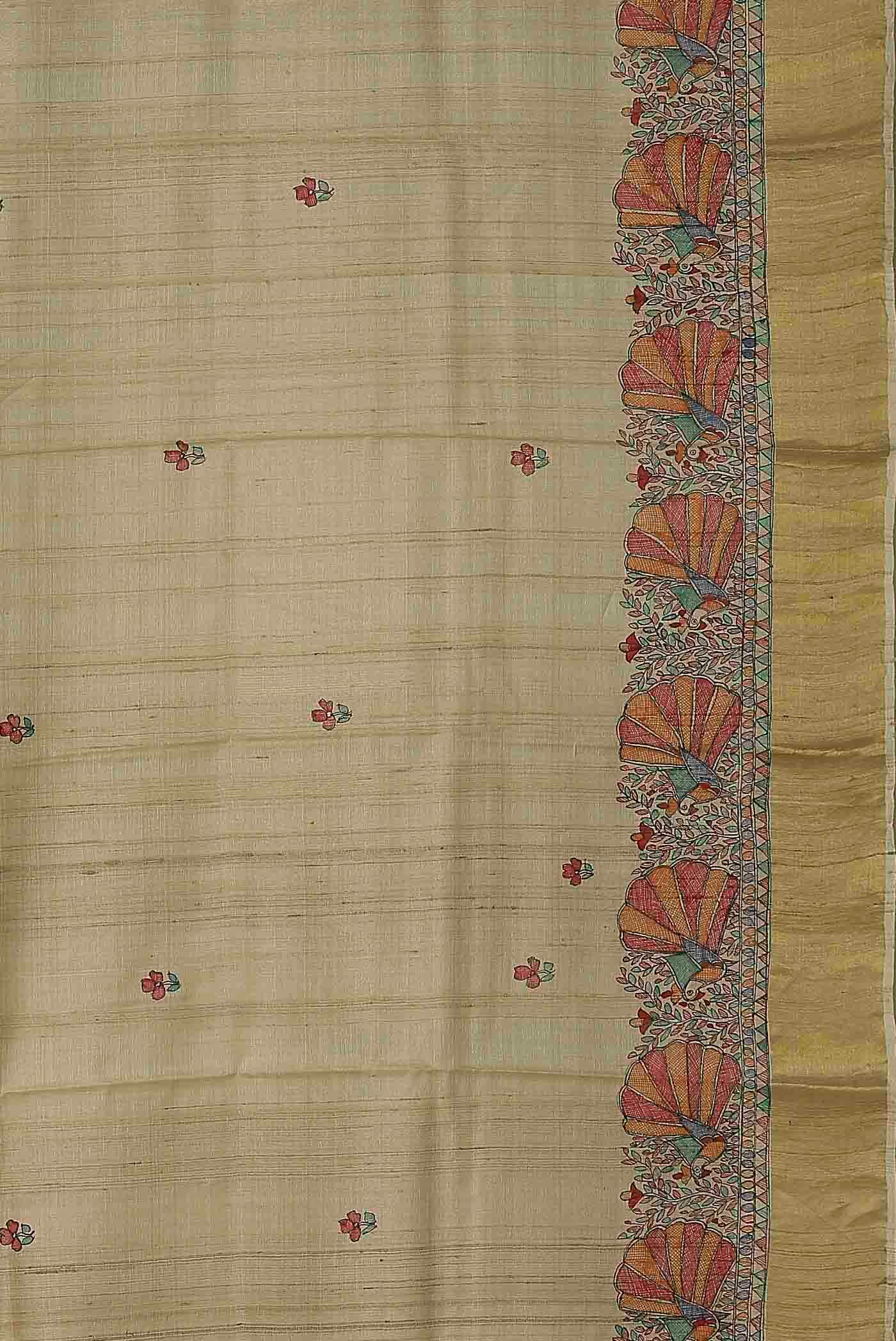 Cream Tussar Silk Saree