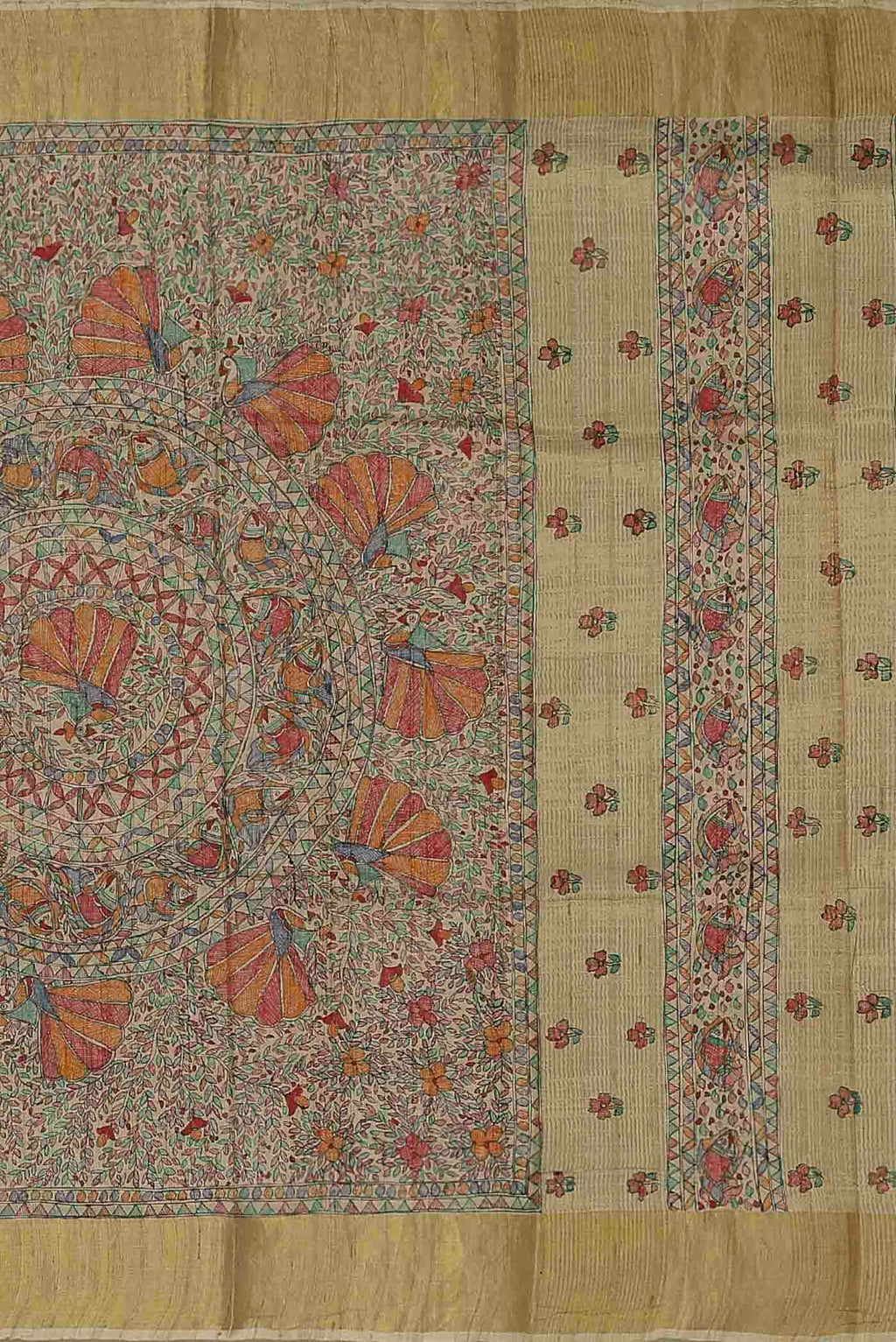 Cream Tussar Silk Saree