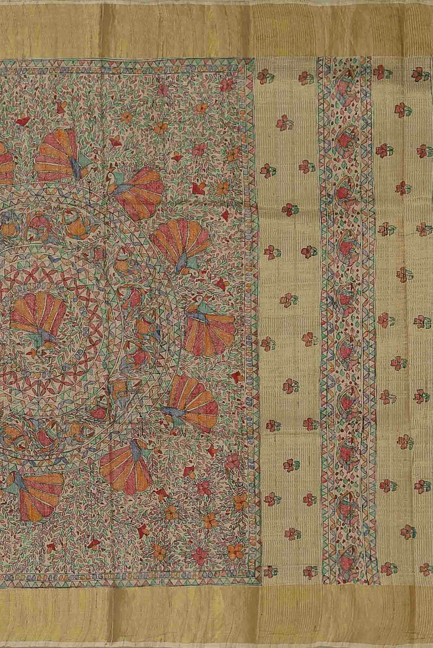 Cream Tussar Silk Saree