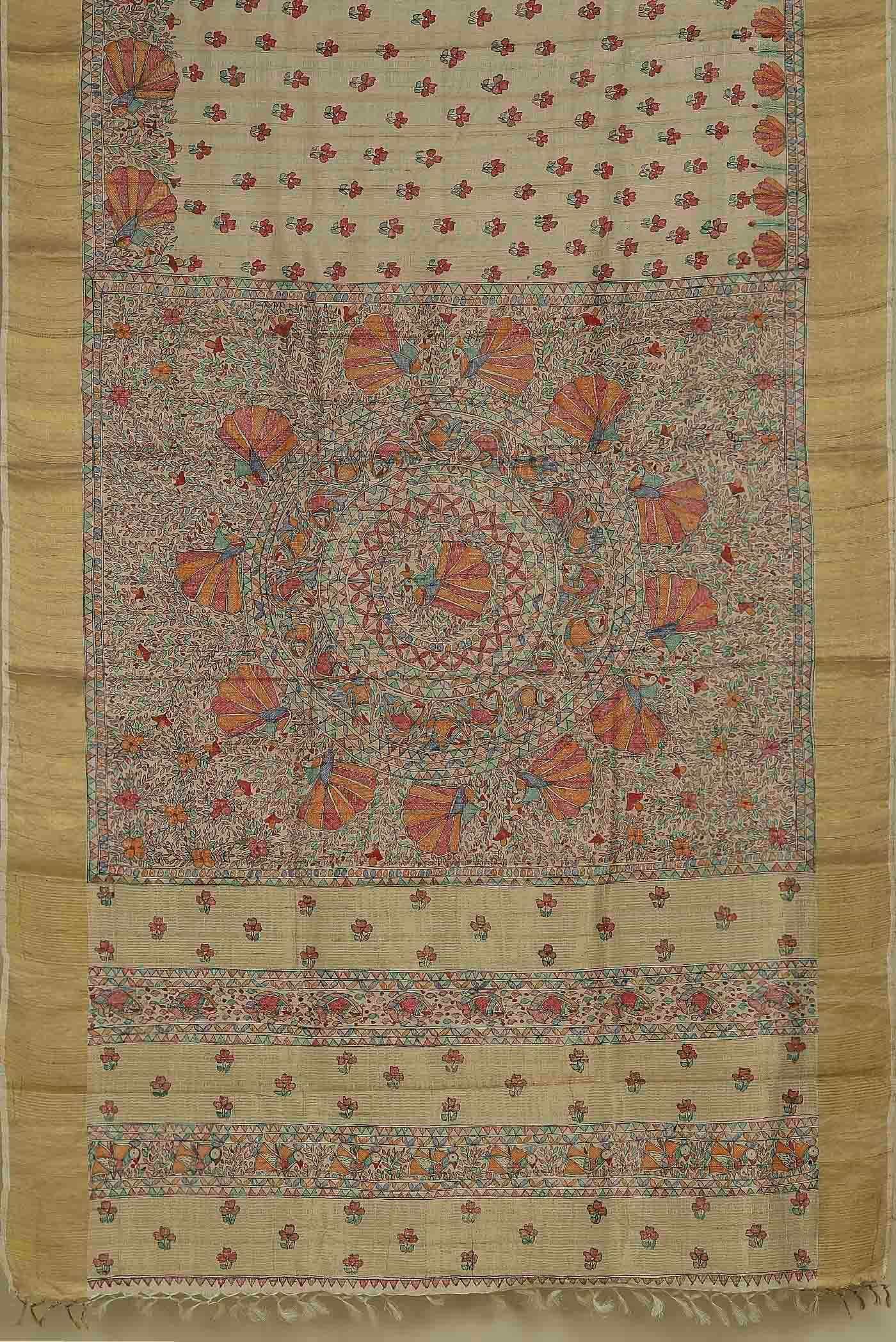 Cream Tussar Silk Saree