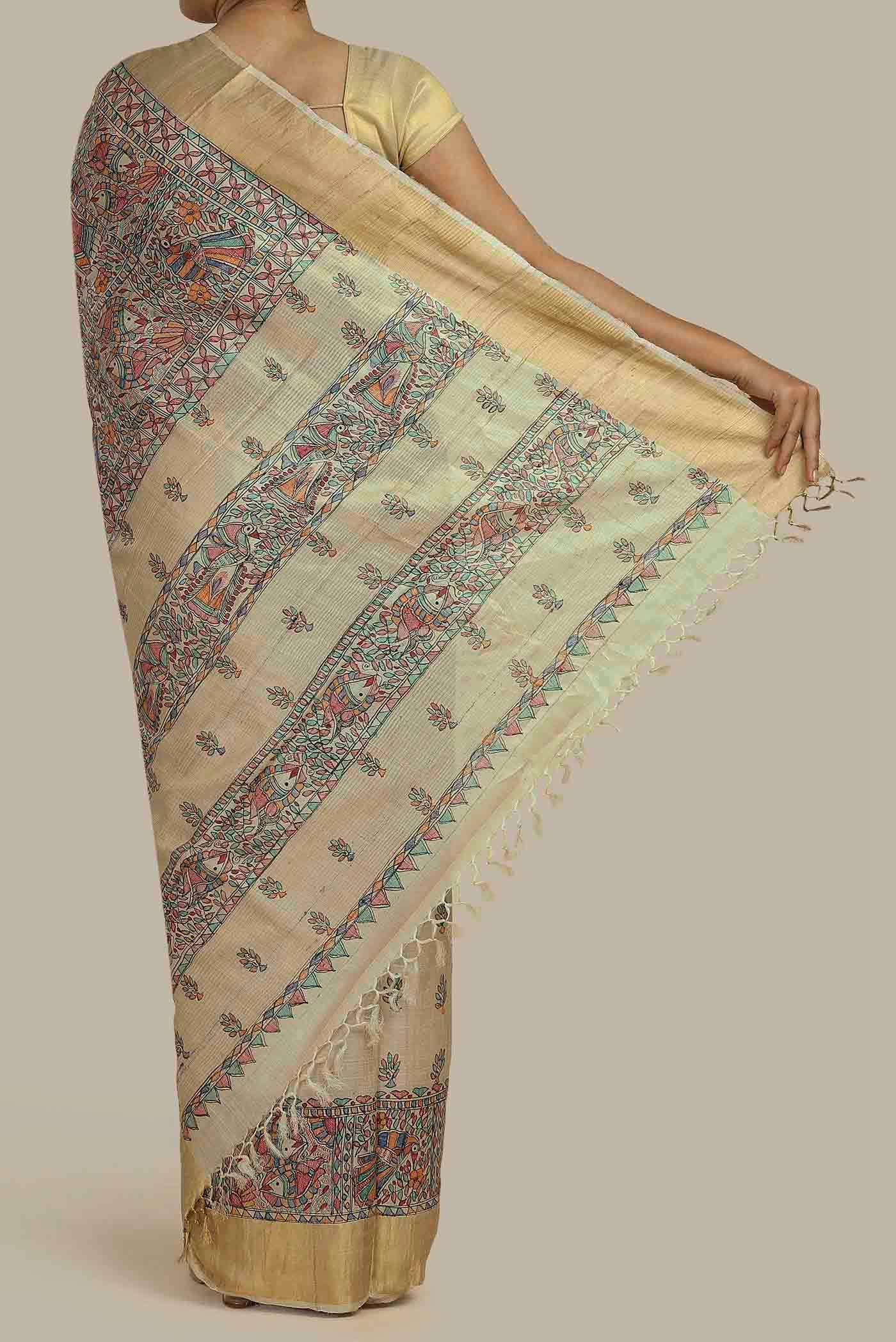 Beige Bhagalpuri Tussar Silk Saree