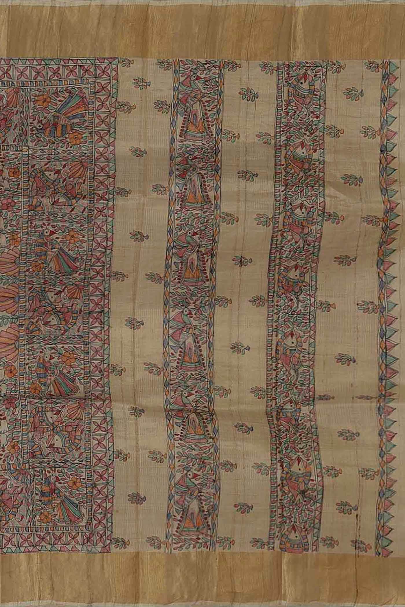 Beige Bhagalpuri Tussar Silk Saree