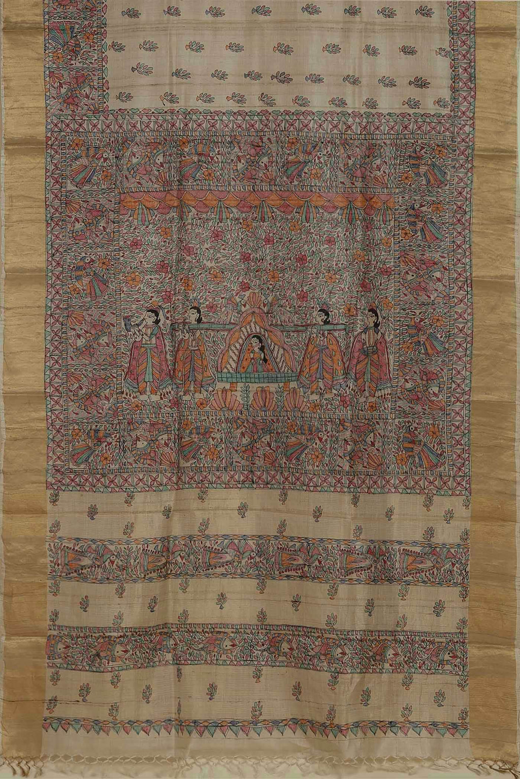 Beige Bhagalpuri Tussar Silk Saree