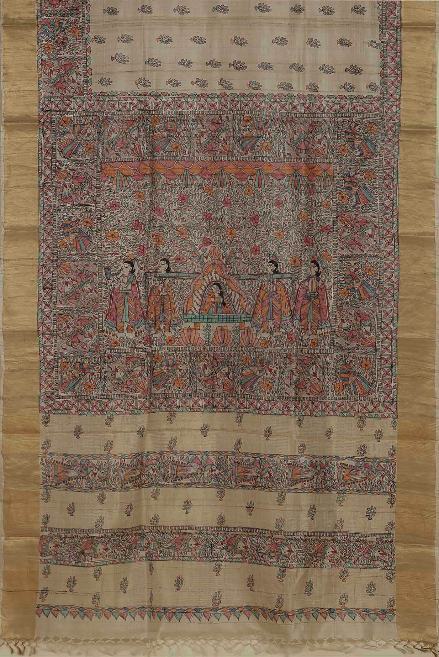 Beige Bhagalpuri Tussar Silk Saree