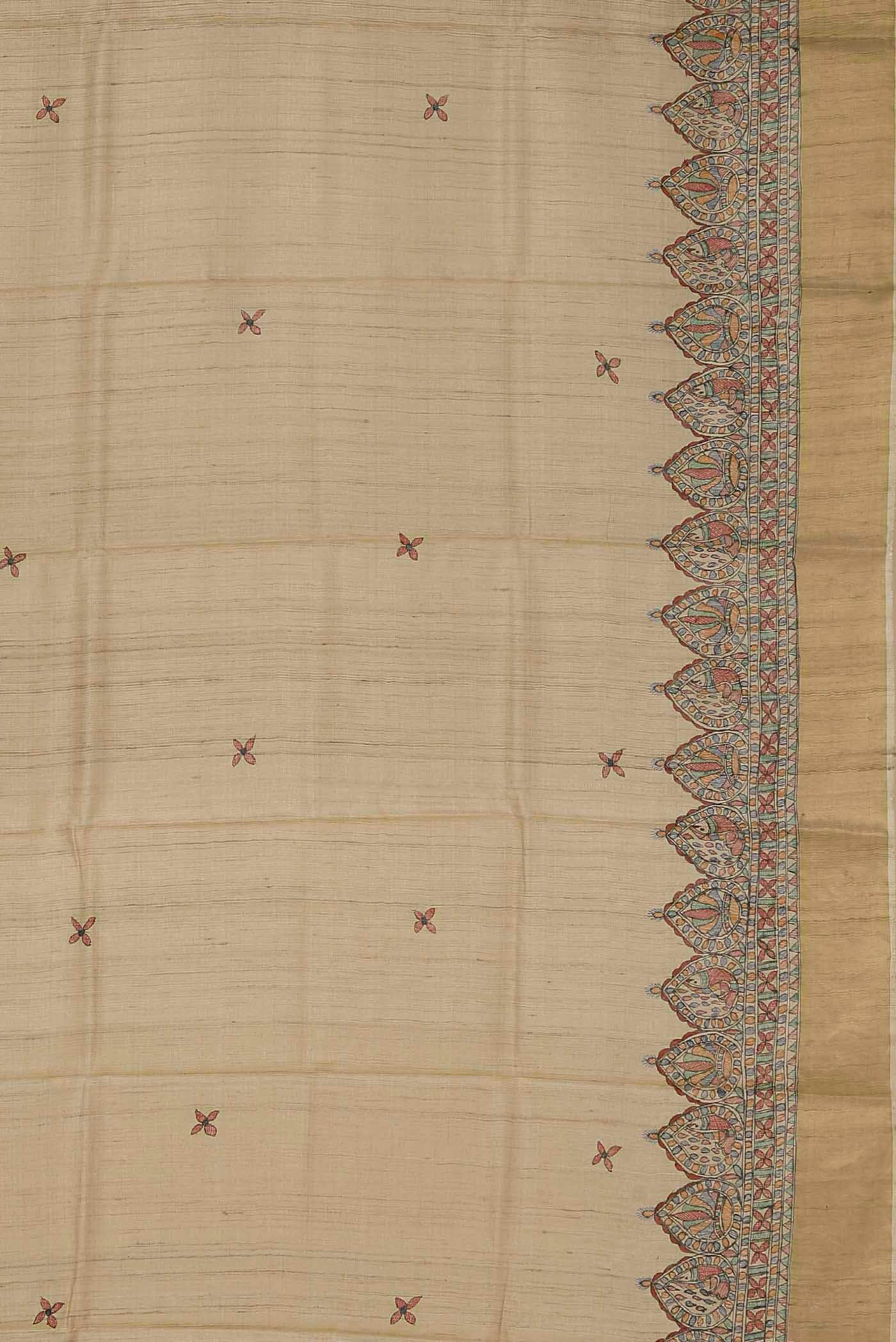 Beige Bhagalpuri Tussar Silk Saree