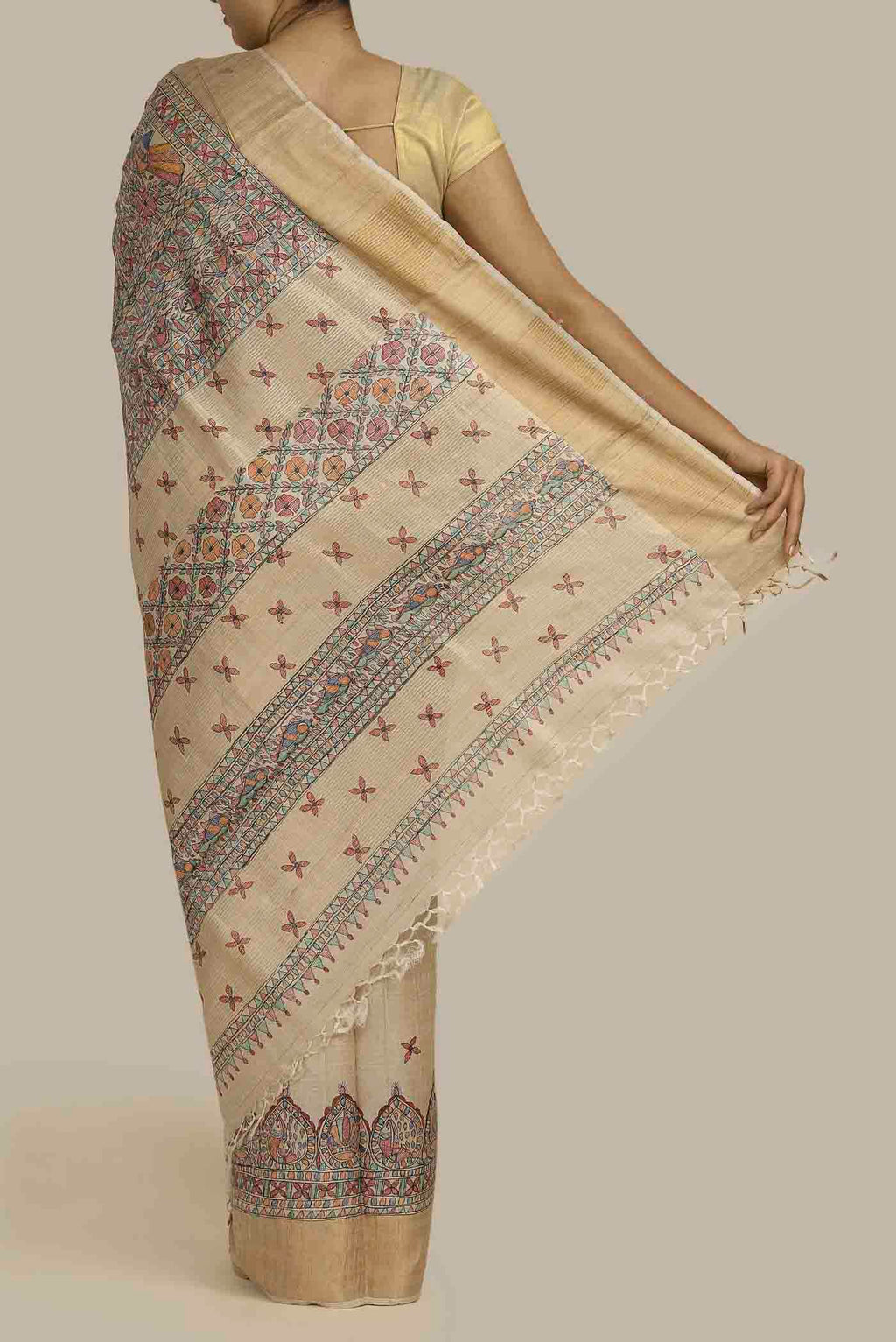Beige Bhagalpuri Tussar Silk Saree