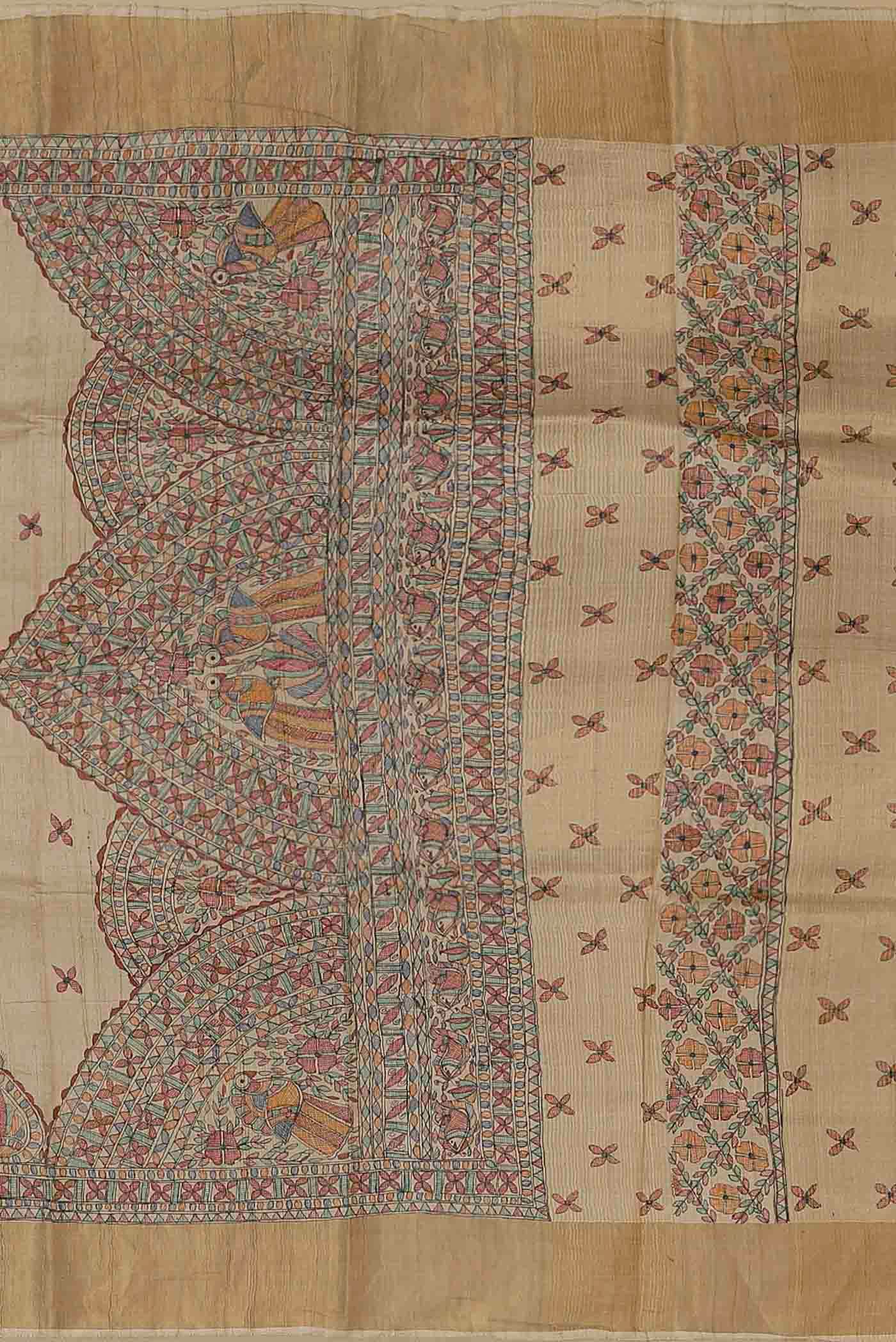 Beige Bhagalpuri Tussar Silk Saree