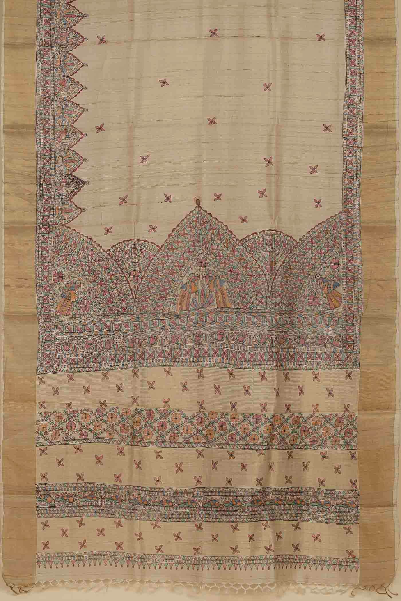 Beige Bhagalpuri Tussar Silk Saree