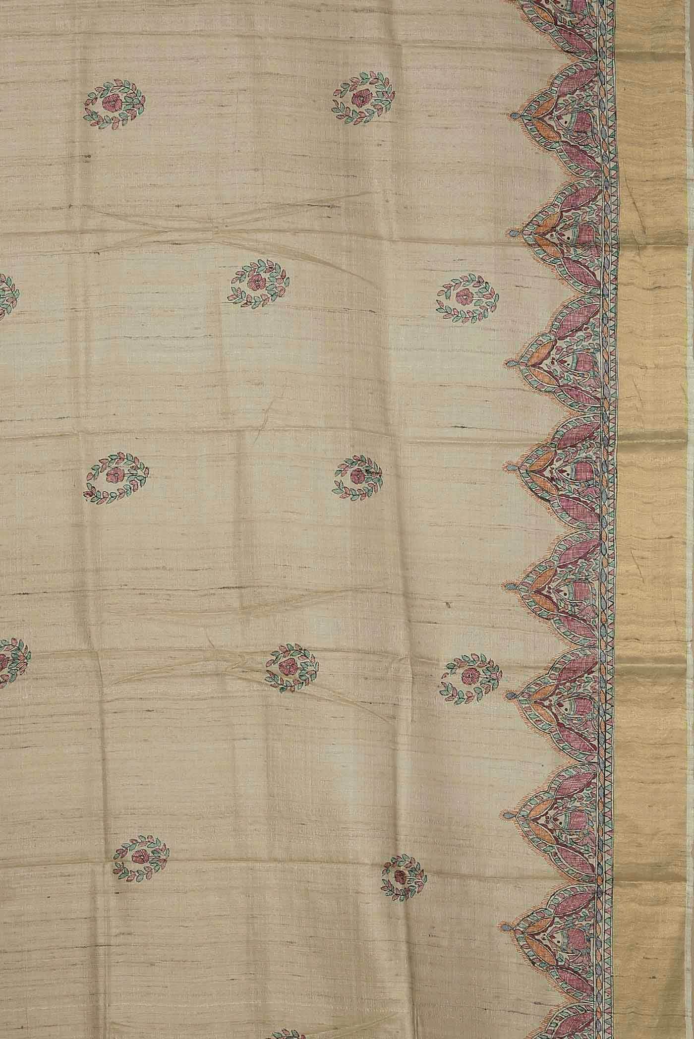 Beige Bhagalpuri Tussar Silk Saree