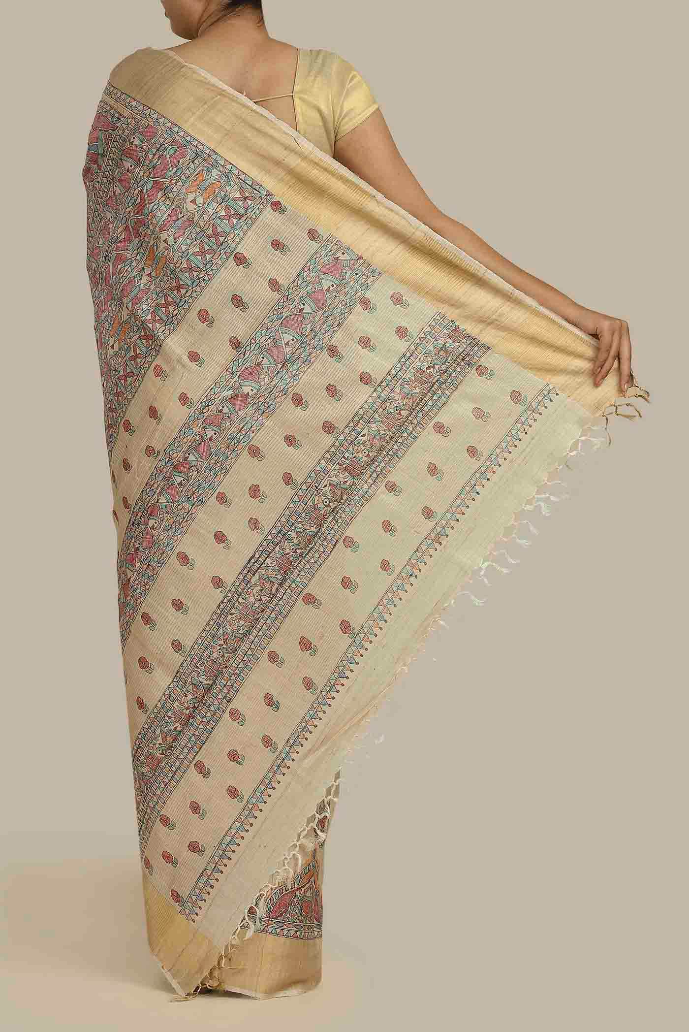 Beige Bhagalpuri Tussar Silk Saree