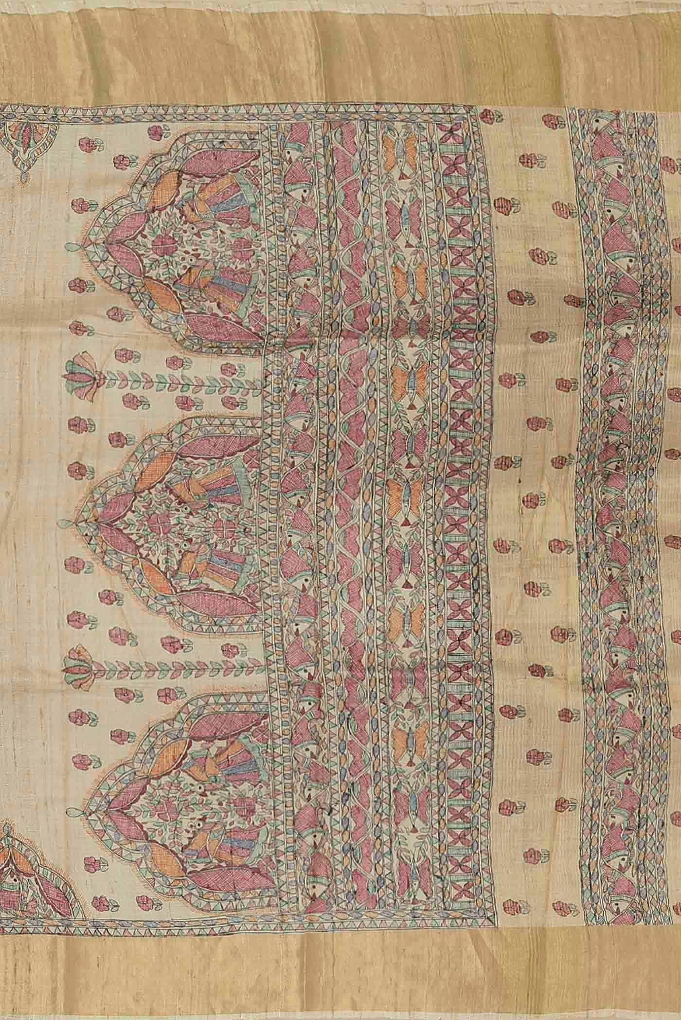 Beige Bhagalpuri Tussar Silk Saree
