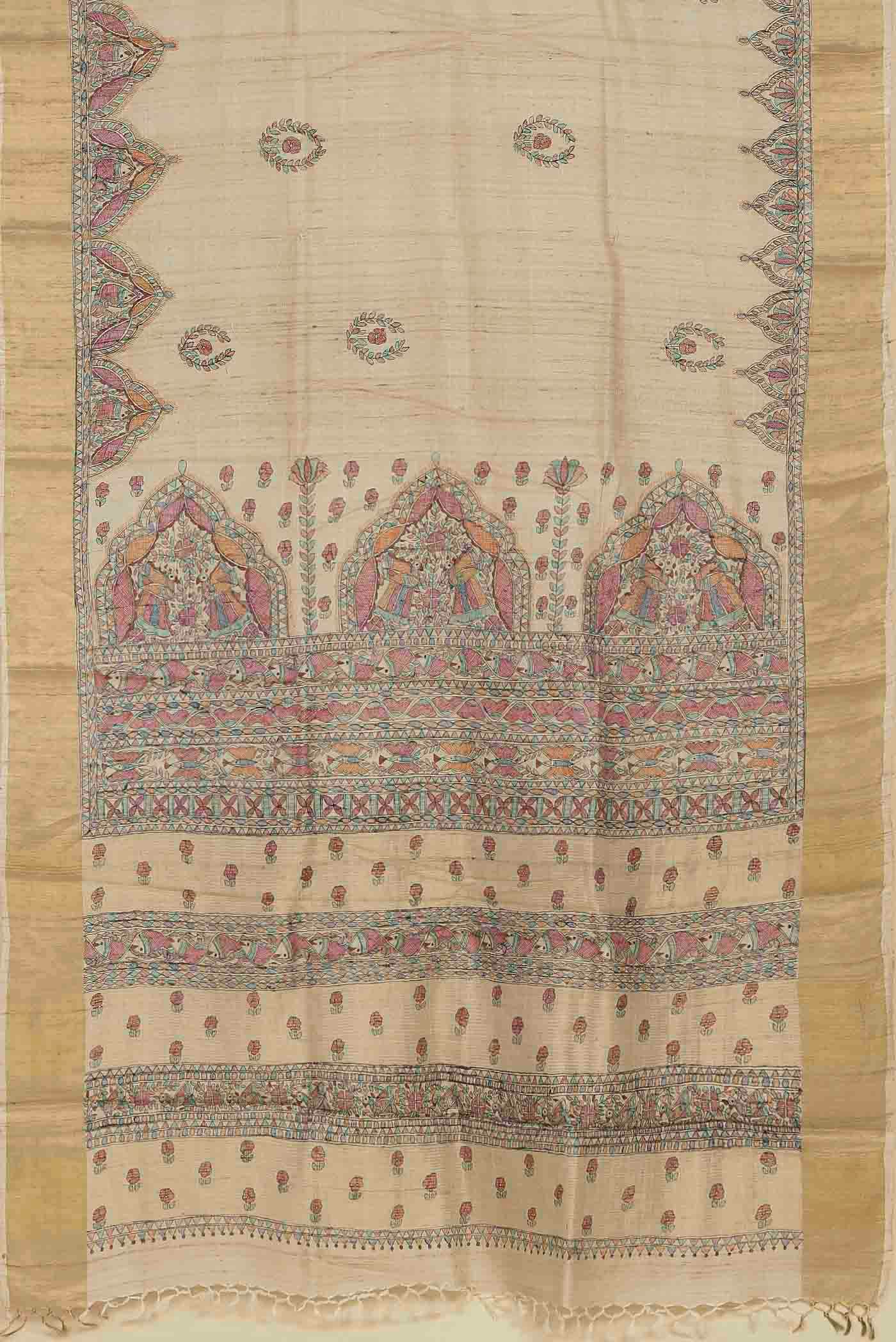 Beige Bhagalpuri Tussar Silk Saree