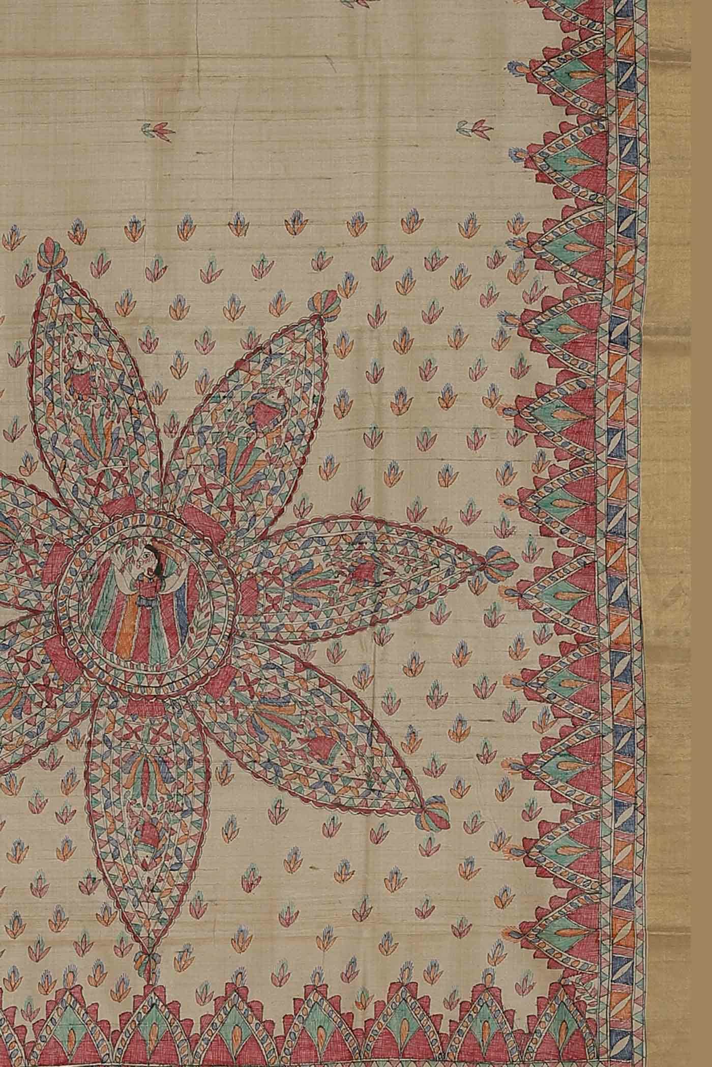 Beige Bhagalpuri Tussar Silk Saree