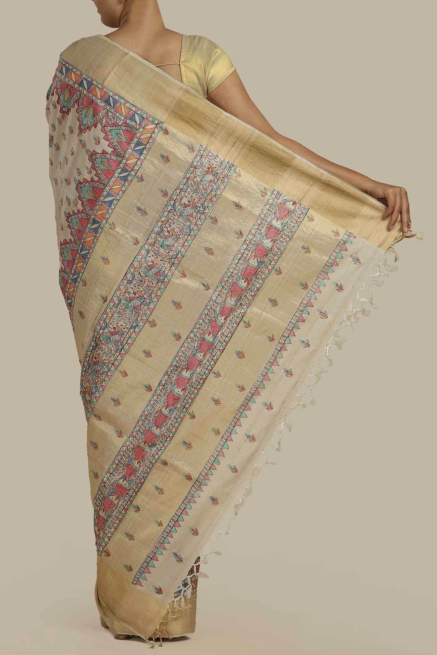 Beige Bhagalpuri Tussar Silk Saree
