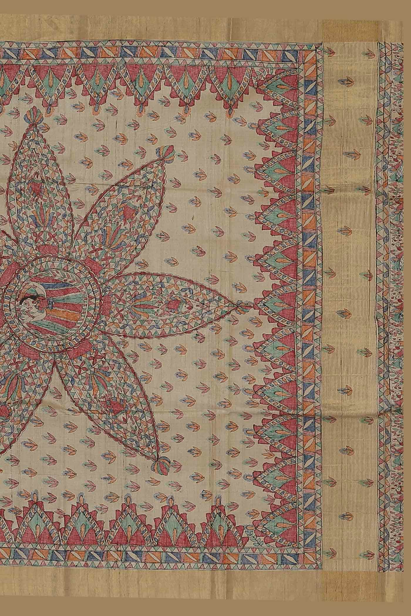 Beige Bhagalpuri Tussar Silk Saree