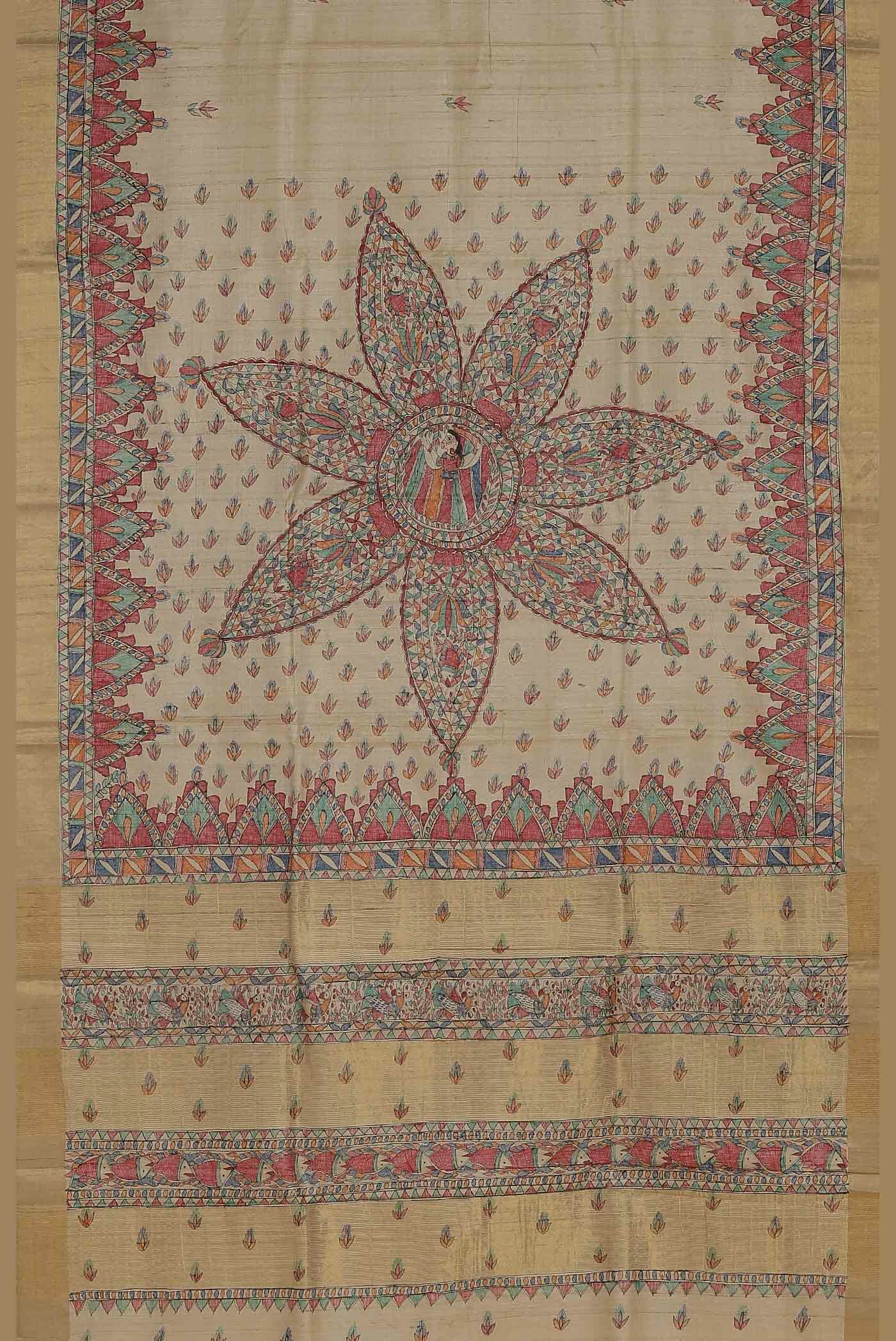 Beige Bhagalpuri Tussar Silk Saree
