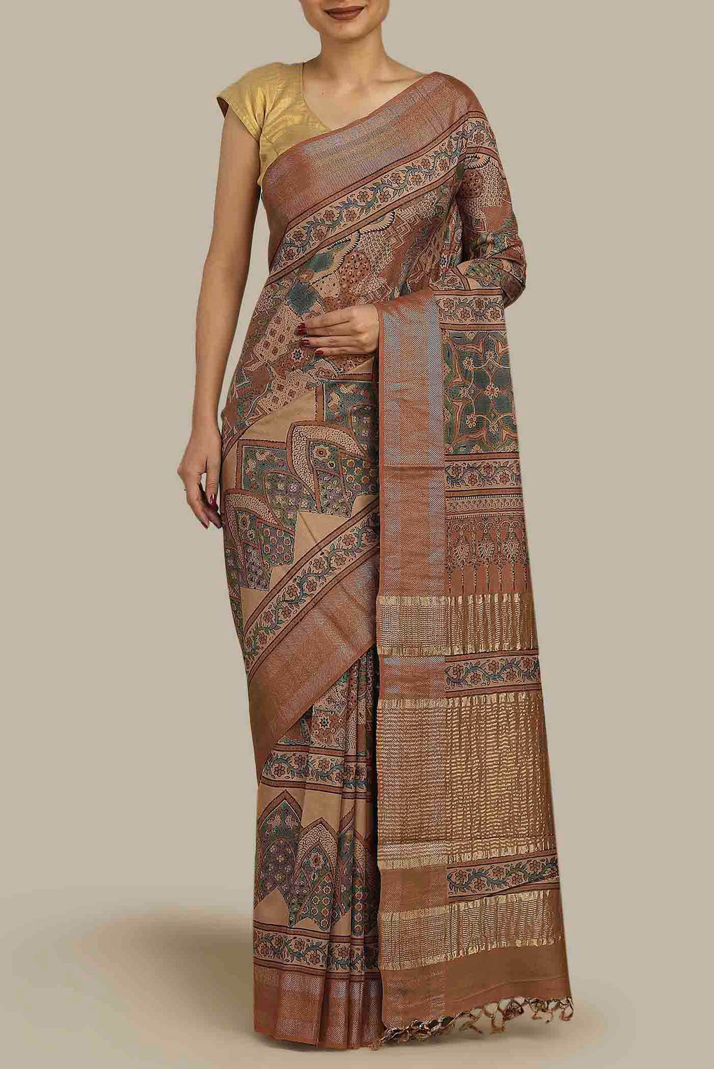 Beige Bhagalpuri Tussar Silk Saree